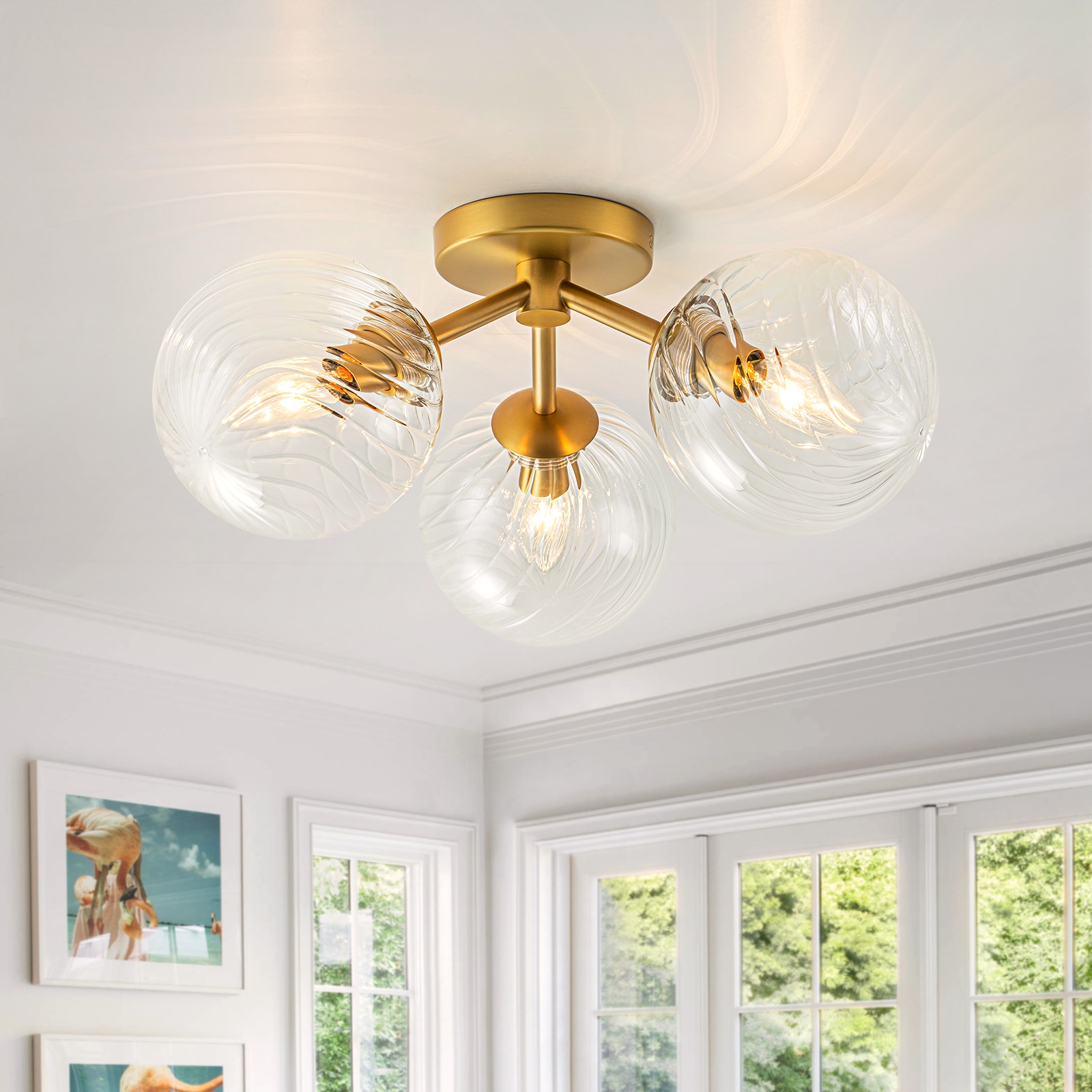EDISLIVE Y81010000065278 3 -Light 18.1-in Gold Semi Flush Mount Light