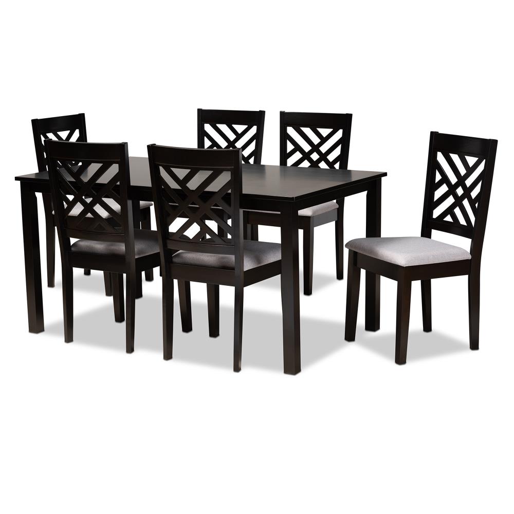 Baxton Studio 162-10526-10519-LW Caron Grey/Espresso Contemporary/Modern Dining Room Set with Rectangular Table (Seats 6)