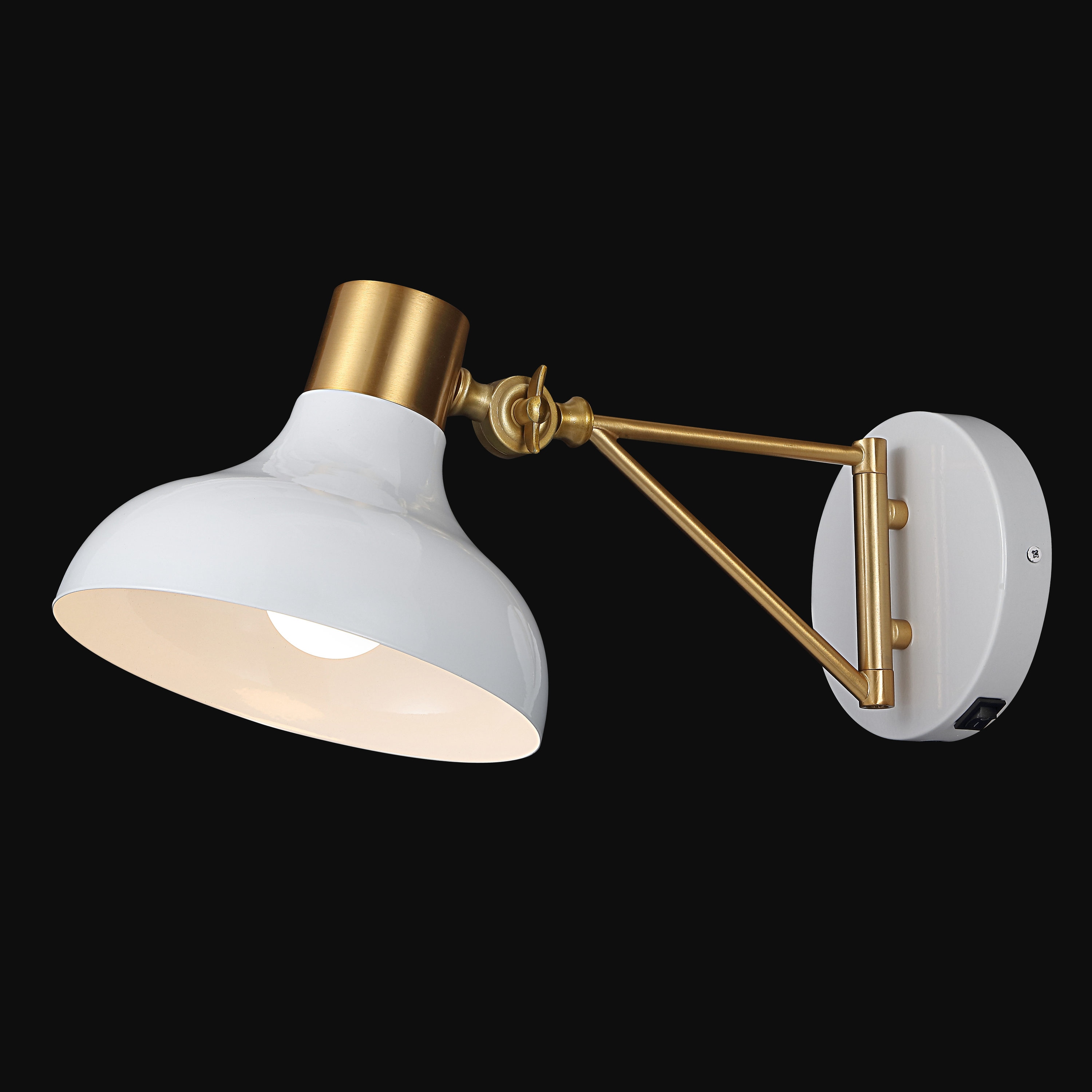 White and Brass Gold Iron Swing Arm Wall Sconce with USB Charging Port