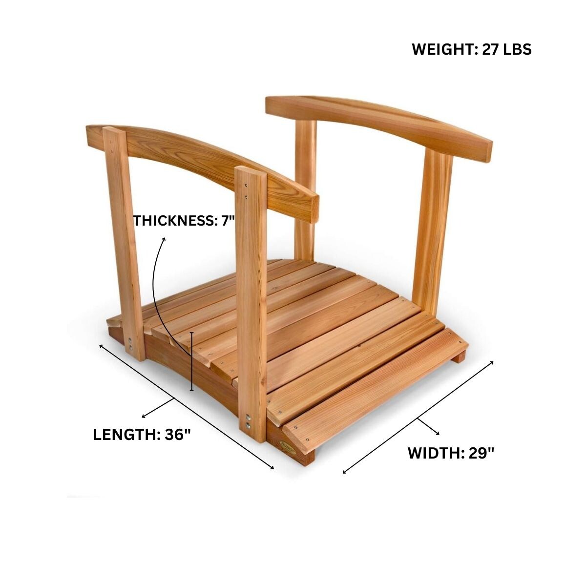 3-Ft Natural Cedar Wood Garden Bridge with Side Rails