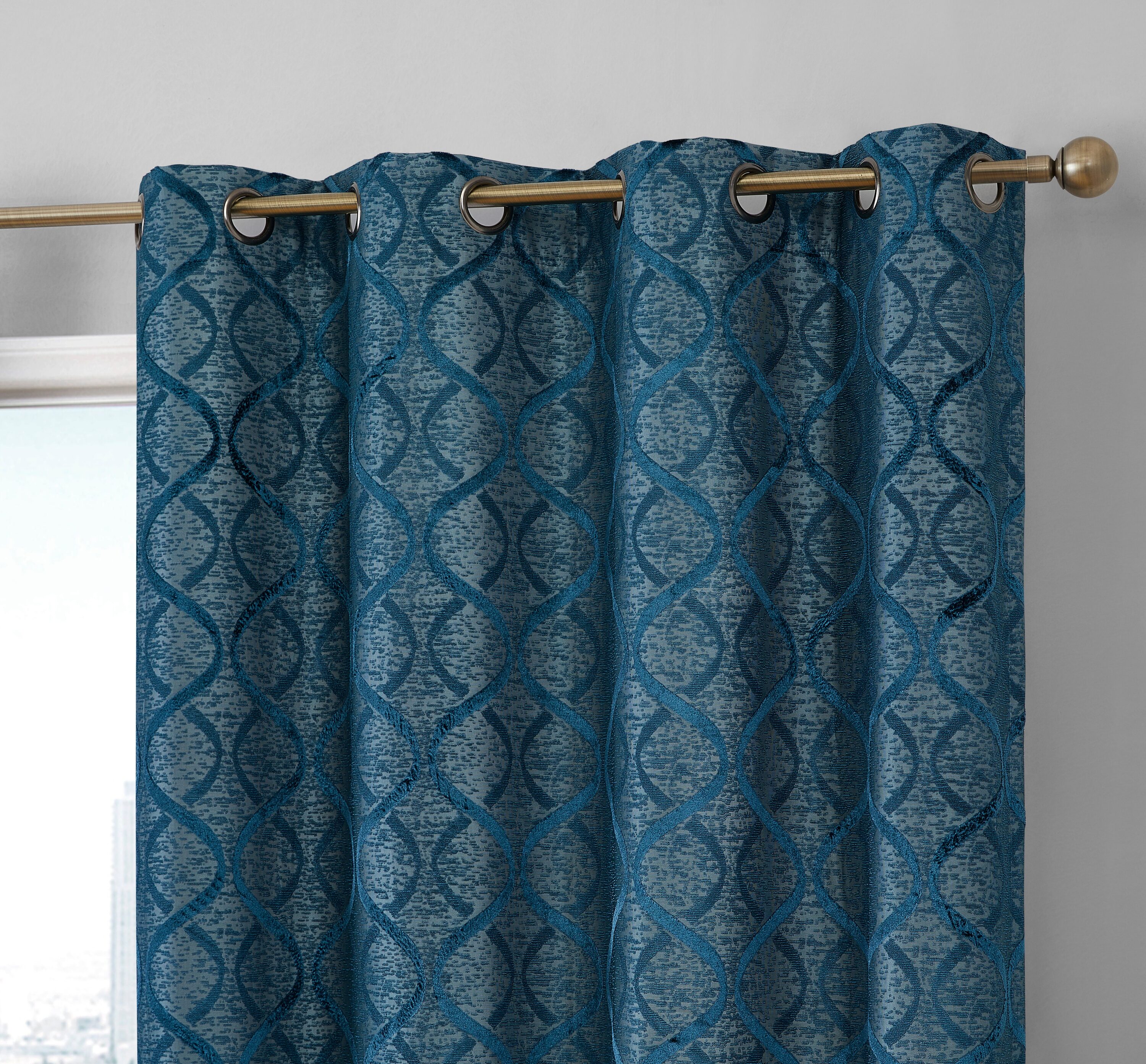 HLC.me  Versailles Lattice Flocked 100 Percent Complete Blackout Thermal Insulated Window Curtain Grommet Panels - Energy Savings and Soundproof - For Living Room and Bedroom - Set of 2 (50 x 72 inches - Teal Blue)