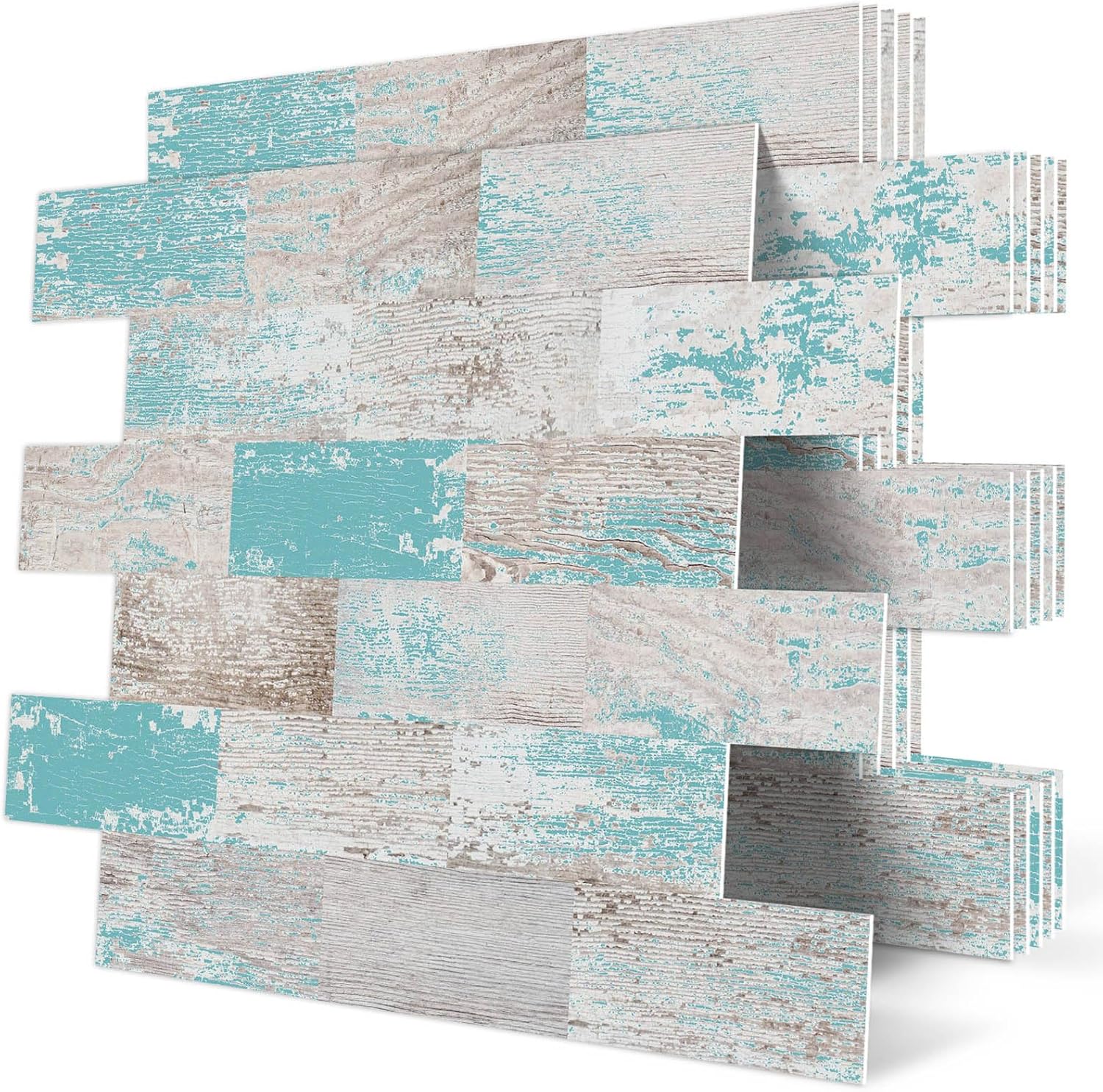 Dewoo 20 Sheet Peel and Stick Backsplash Tiles Self Adhesive Wall Tile Farmhouse Style for Kitchen and Bathroom Turquoise Teal 13.5 x 11.4 Inch
