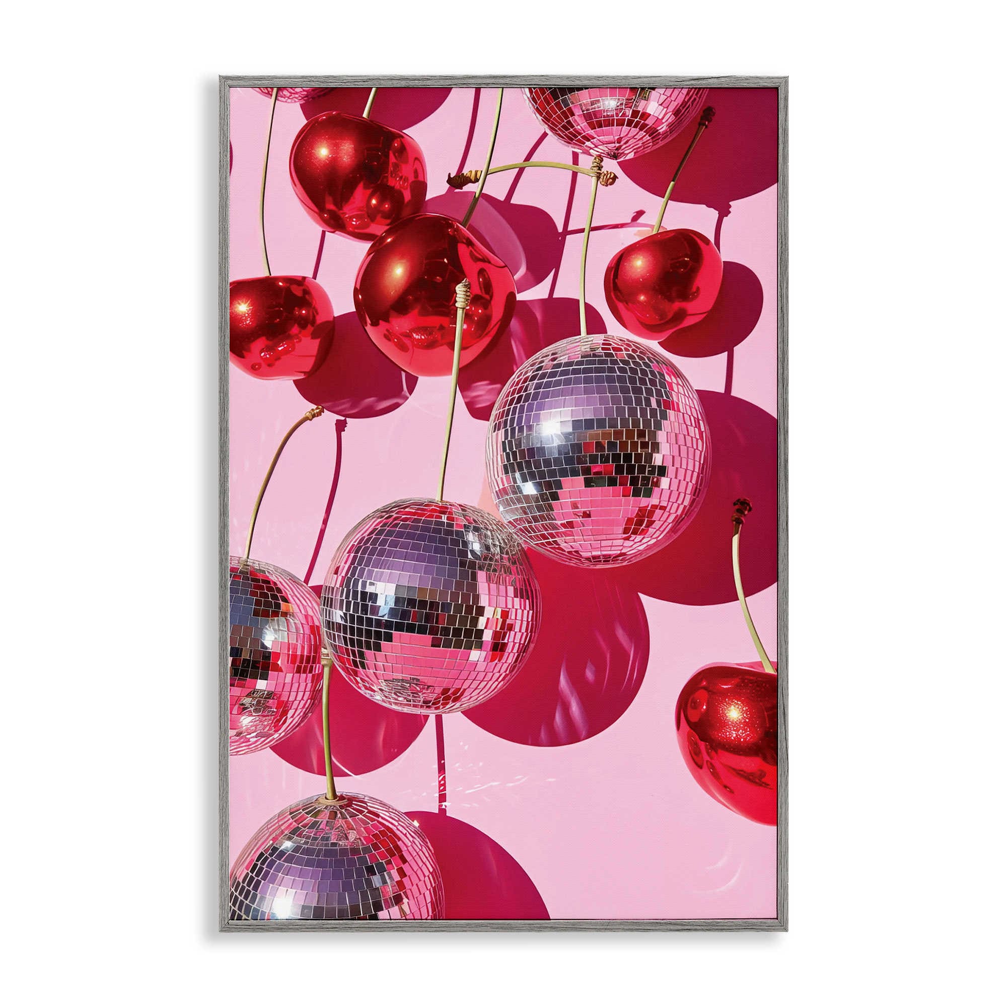 Stupell Industries BT-645-GFF-16X24 Cherry Disco Fruits Gray Framed Giclee Art By LSR Design Studio 16 x 24