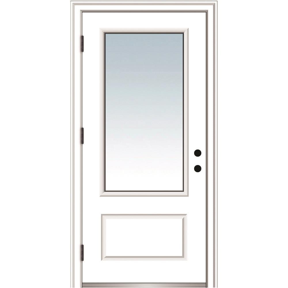 MMI DOOR ZZ364657R 36-in x 80-in x 6-9/16-in Fiberglass 3/4 lite Right-hand outswing Primed Prehung Front Door with Brickmould Insulating core