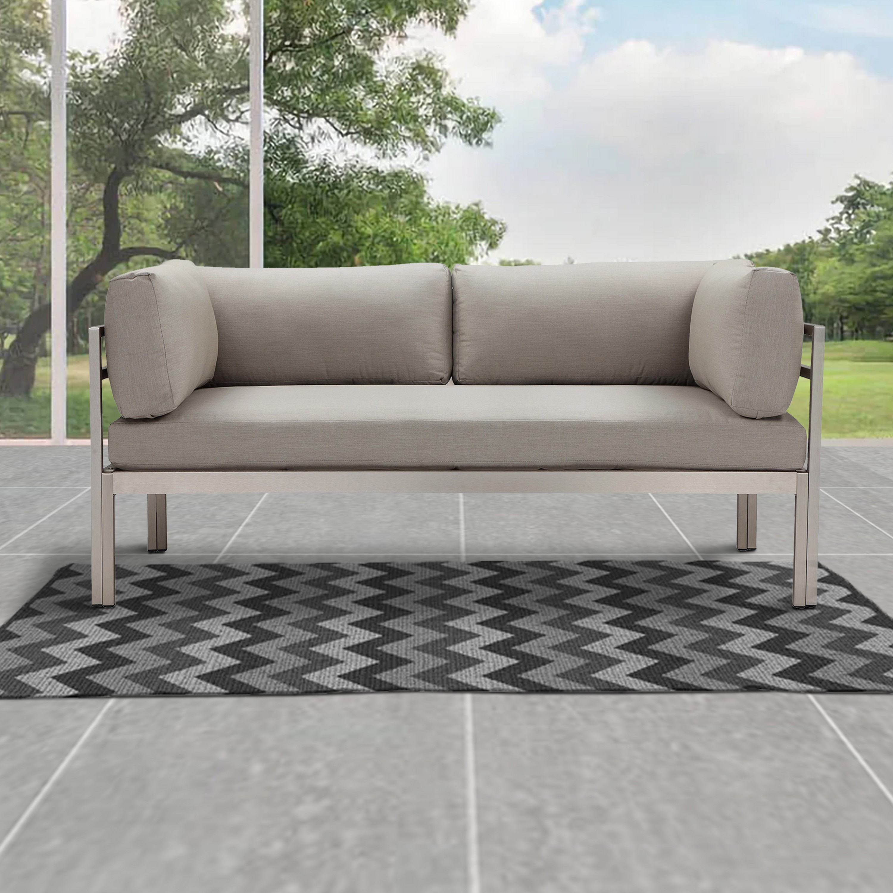 Taupe Aluminum Outdoor Sofa with Water-Resistant Cushions