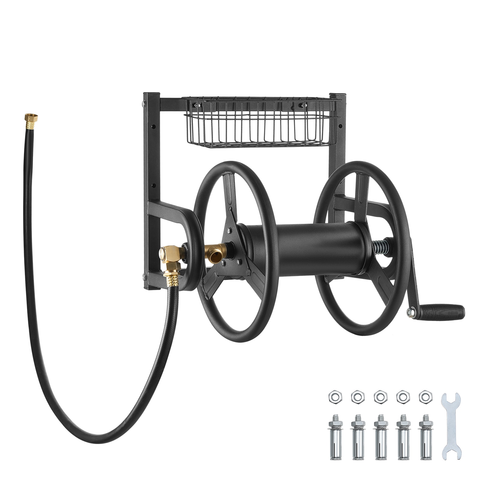 Mecale - Wall Mounted Garden Hose Reel Heavy Duty Steel Manual Hose Winder with Brass Fitting Spa...