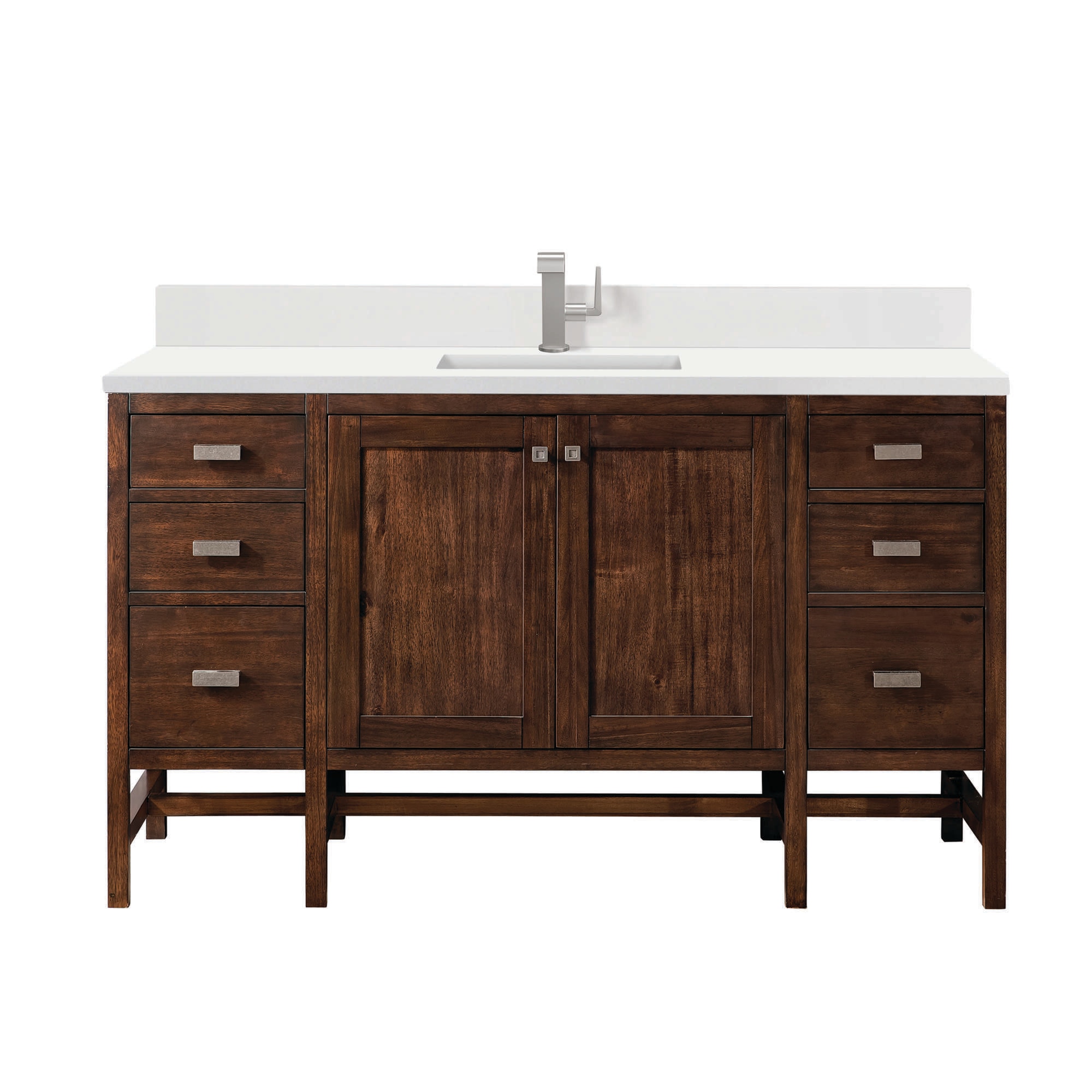 James Martin Vanities Addison 60-in Mid-Century Acacia Undermount Single Sink Bathroom Vanity with White Zeus Quartz Top (Fully Assembled)