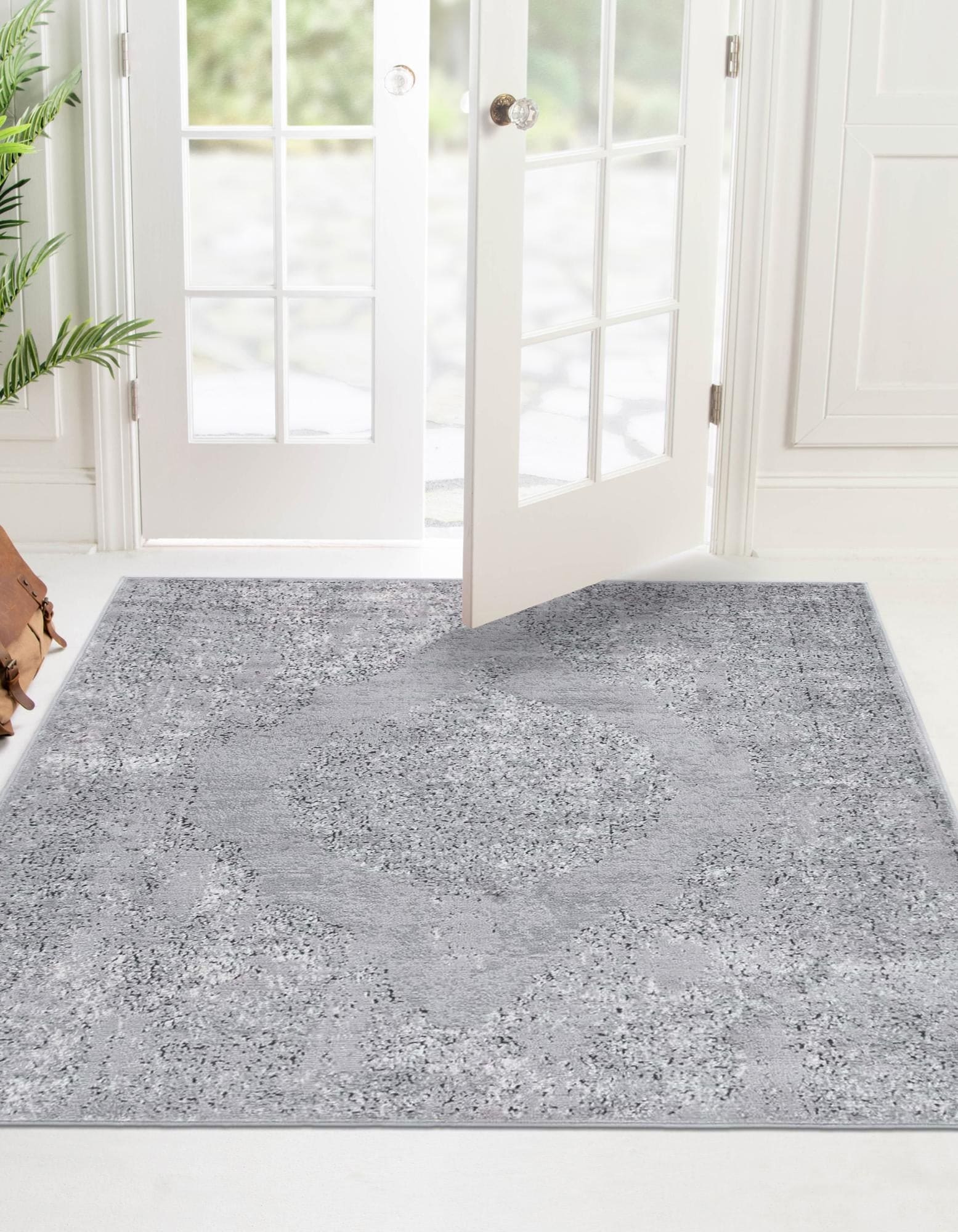 Unique Loom 3147331 Portland 4 x 4 (ft) Loomed Polypropylene Gray Square Indoor Medallion Area rug
