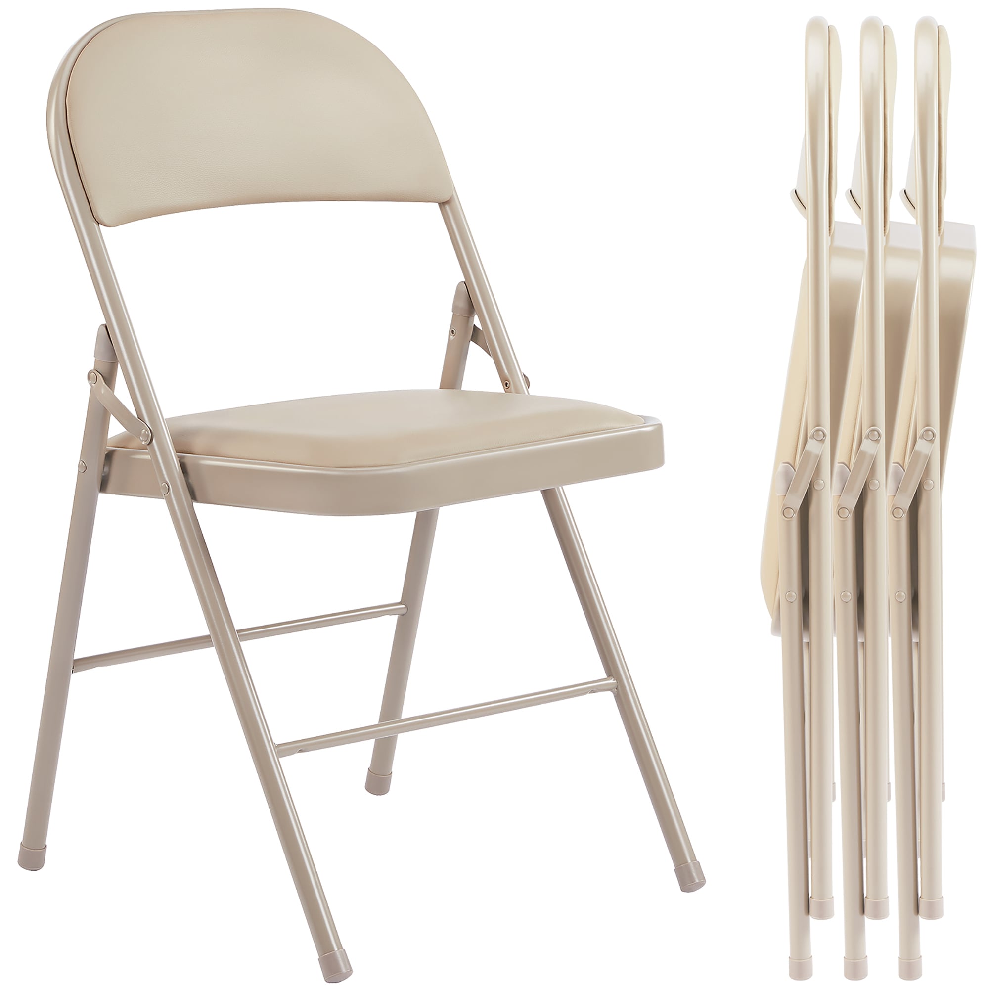Sumyeg CROMWELL VINTAGE OAK 4 Leather Padded Folding Chairs Modern Khaki Faux leather Accent Chair