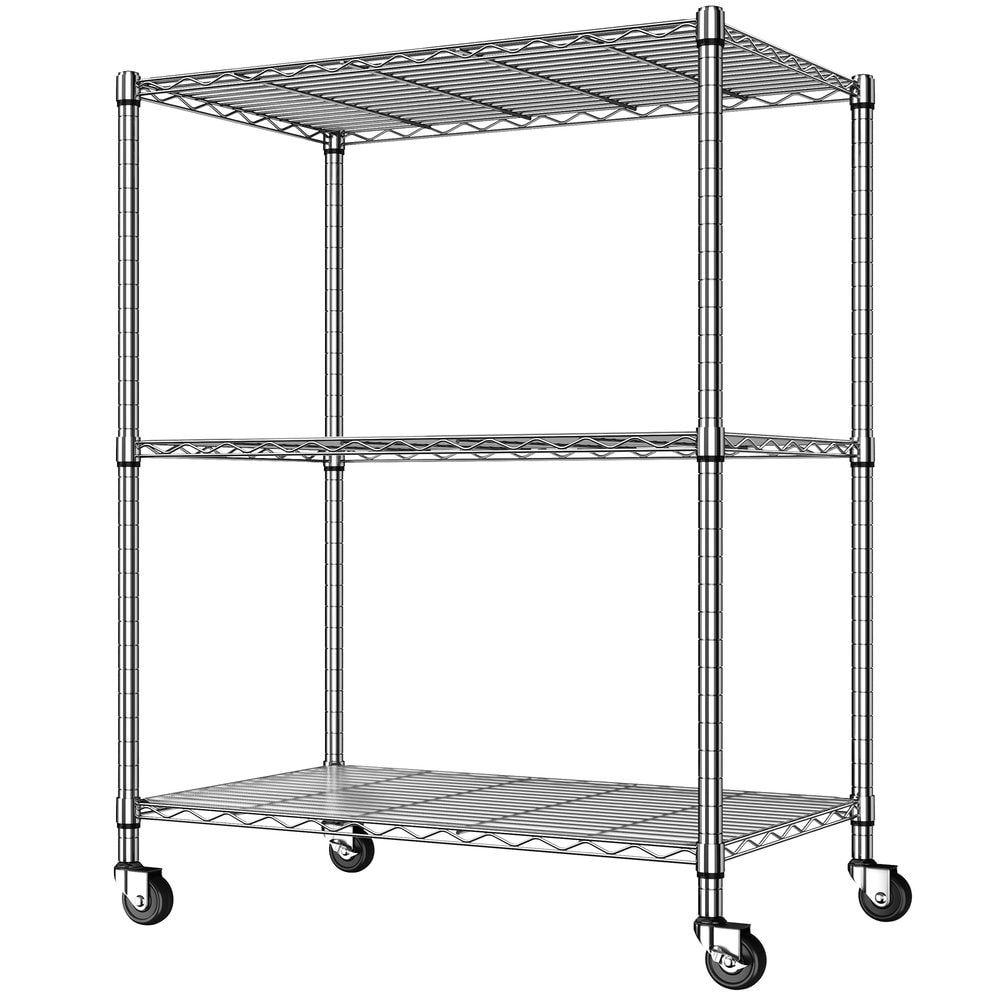 Raybee 35.4-in W x 17.7-in D x 47.6-in H 3-Tier Chrome Metal Wire Shelving Rolling Garage Storage Load 900 LBS Height Adjustable Utility Shelving Unit