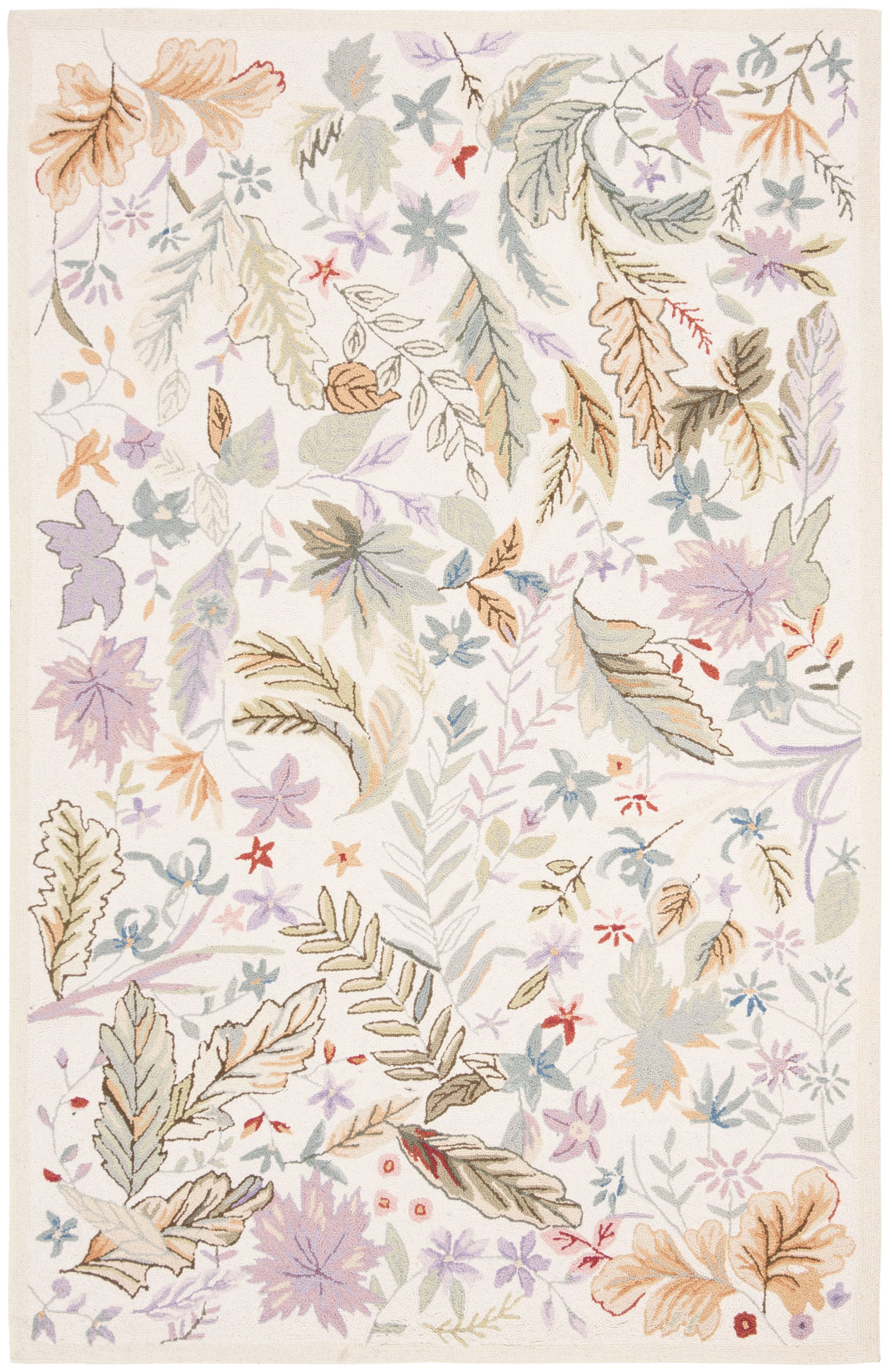 Safavieh HK178A-5 Chelsea Springfest 5 x 8 (ft) Hooked Wool Ivory/Multi Rectangular Indoor Floral/Botanical Area rug