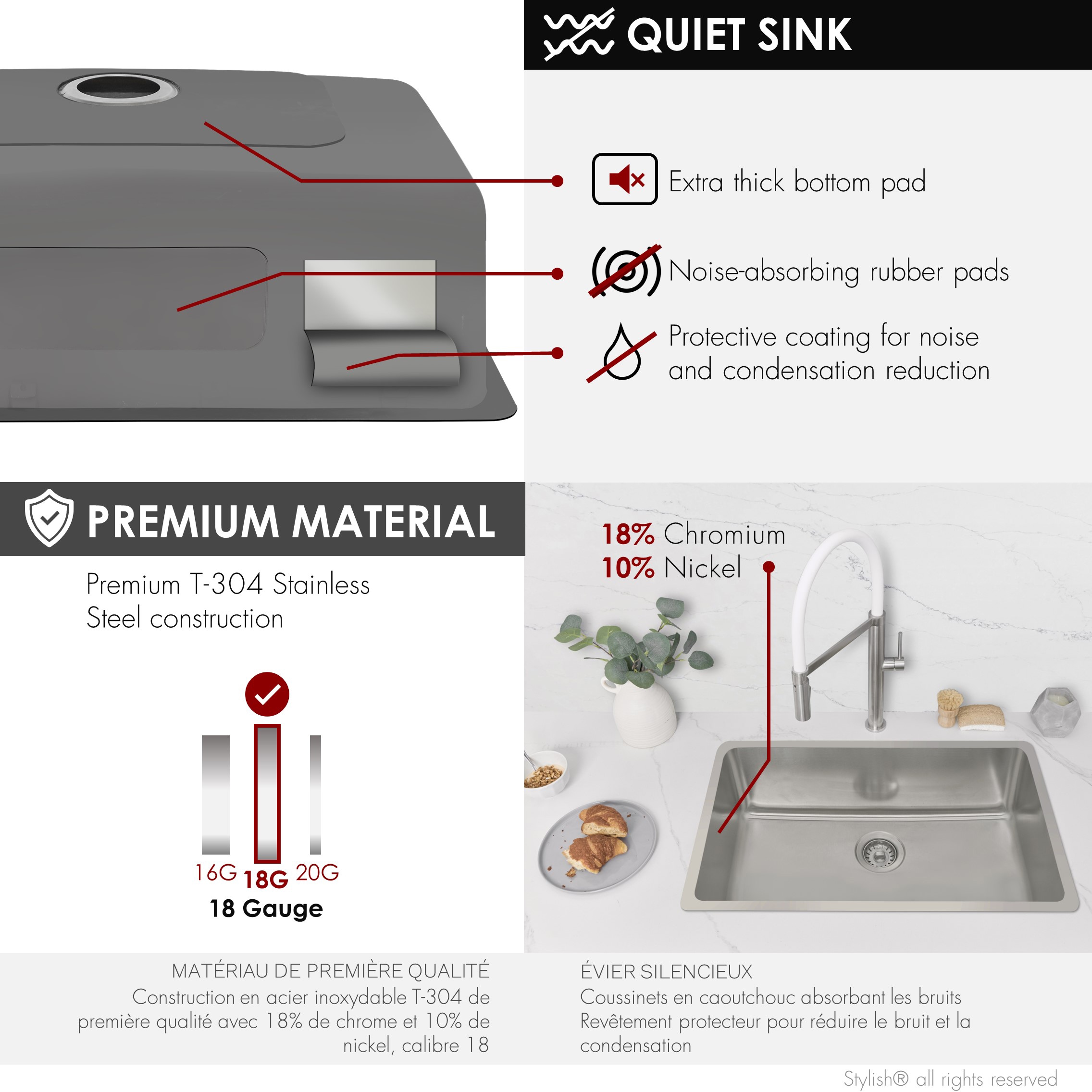 Stylish S-406TG Kitchen-Sinks - View #9