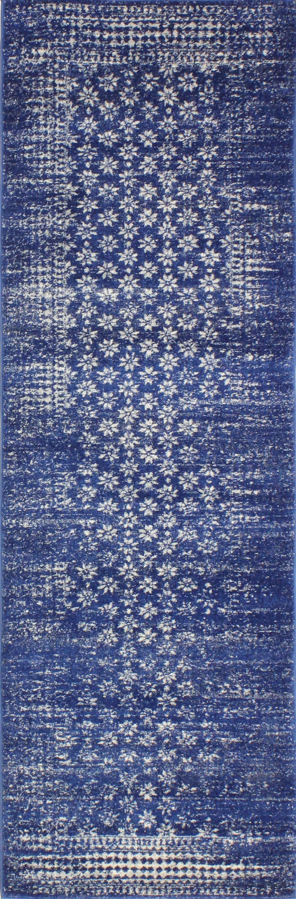 Bashian 649652240862 3 X 8 (ft) Dk.Blue Indoor Geometric Oriental Runner Rug