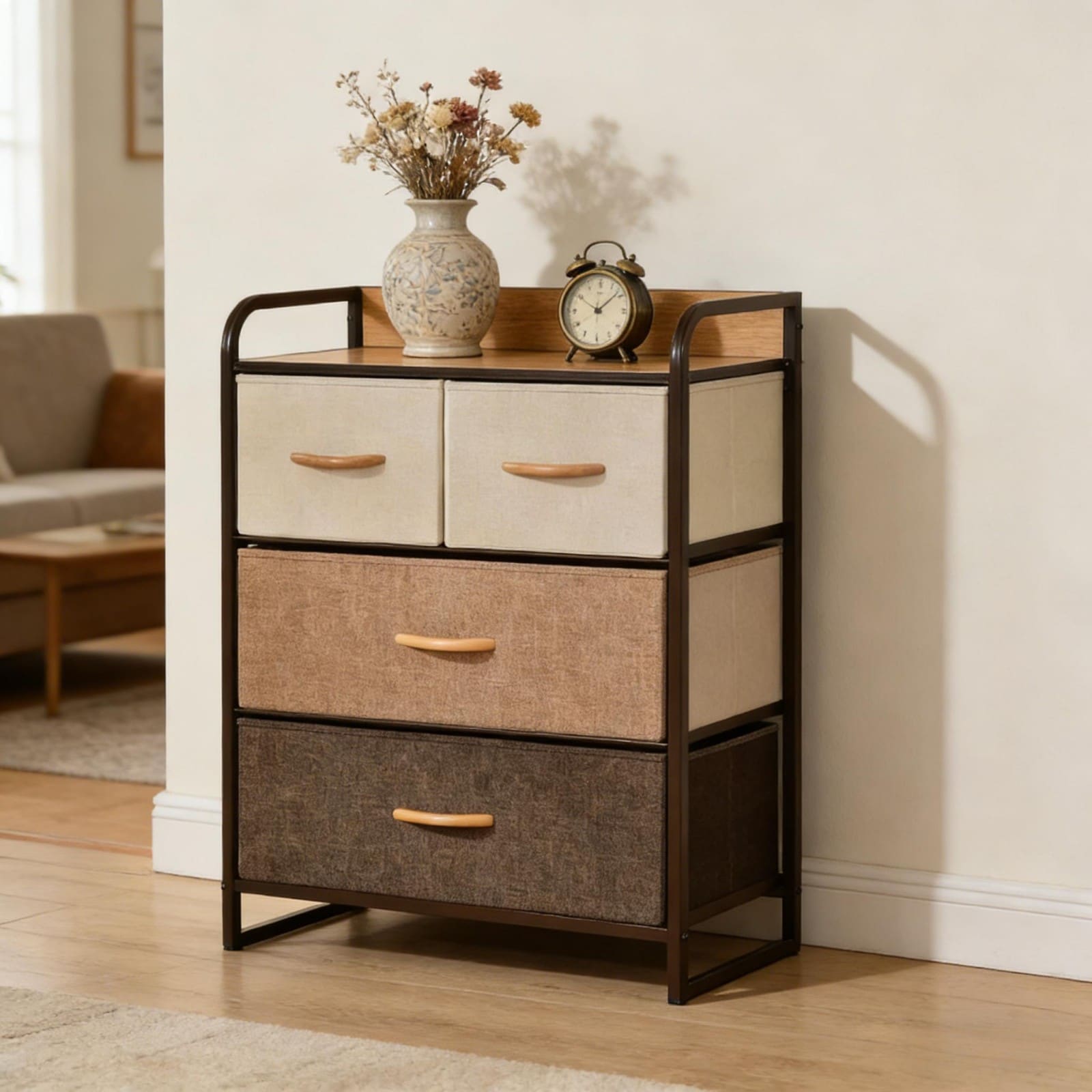 GlasFlength  Freestanding Storage Dresser 3-Tier Storage Tower Chic Storage Organization Unit for Bedroom Entryway and Living Room