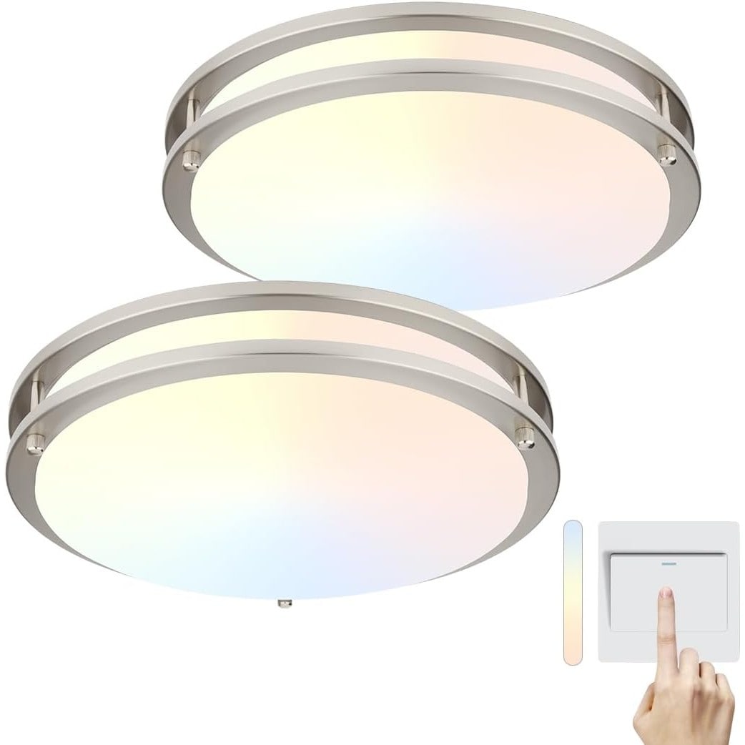 Slagawa  Brushed Nickel 13 Inch 20W LED Flush Mount Ceiling Light with Selectable Color Temperature 3000K 4000K 5000K Dimmable for Kitchen Hallway Stairwell