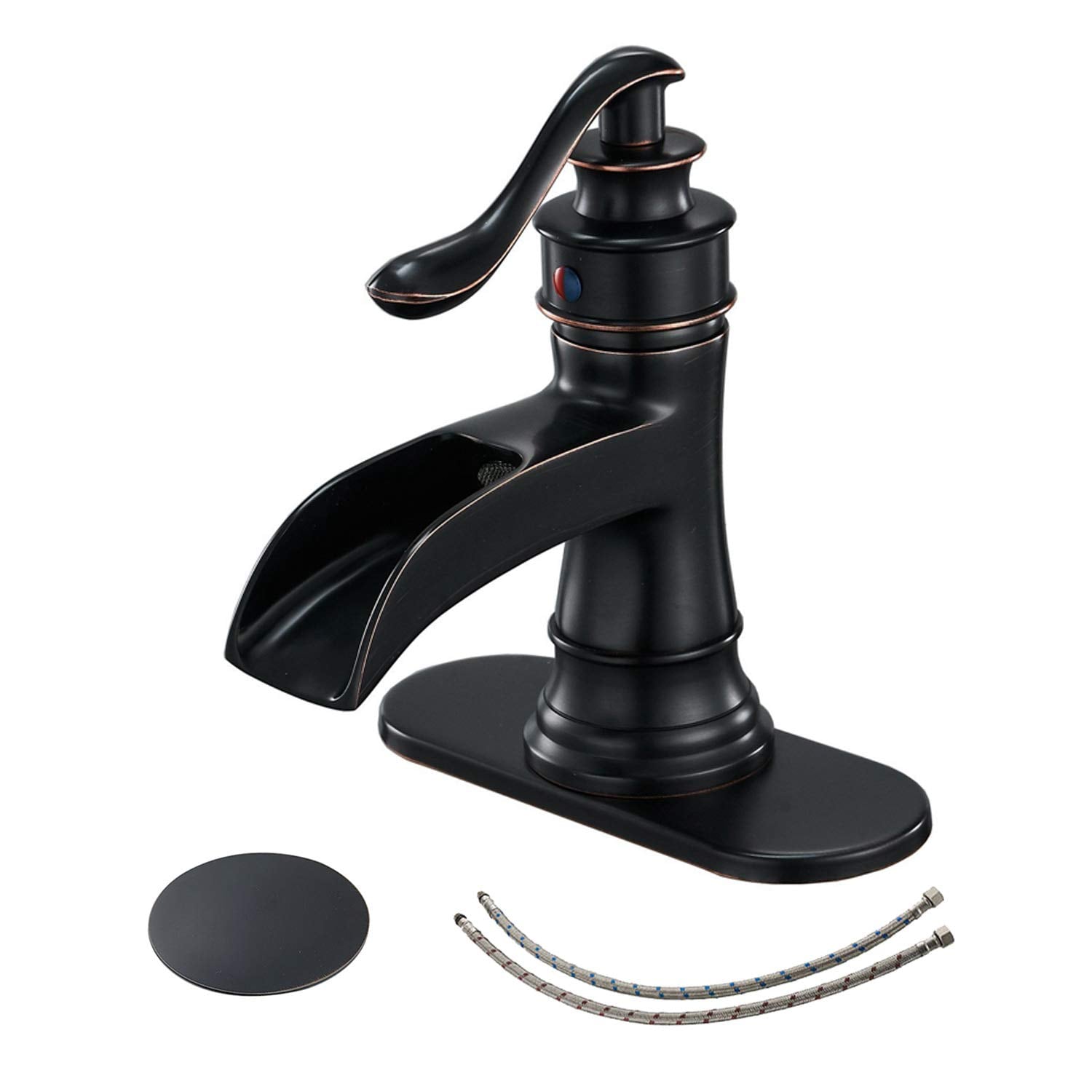 Oil Rubbed Bronze Single Handle Waterfall Bathroom Faucet with Pop-up Drain