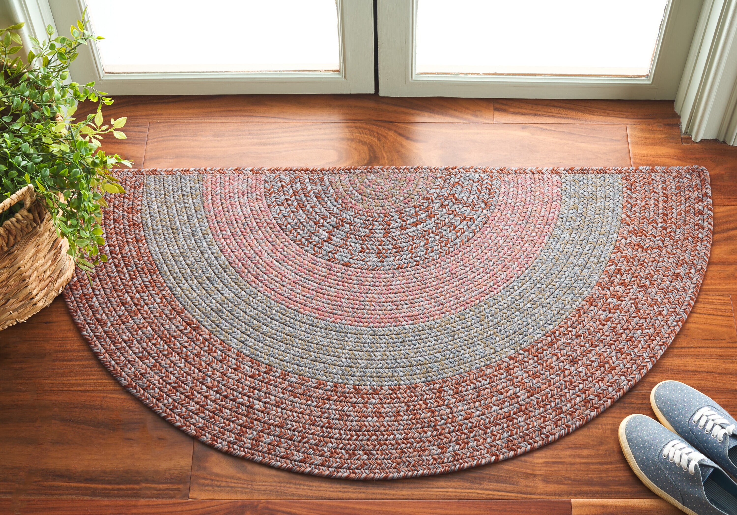 Braded Rugs 318G Brown/Grey Pink 2ft x 4ft Country Floral Rug