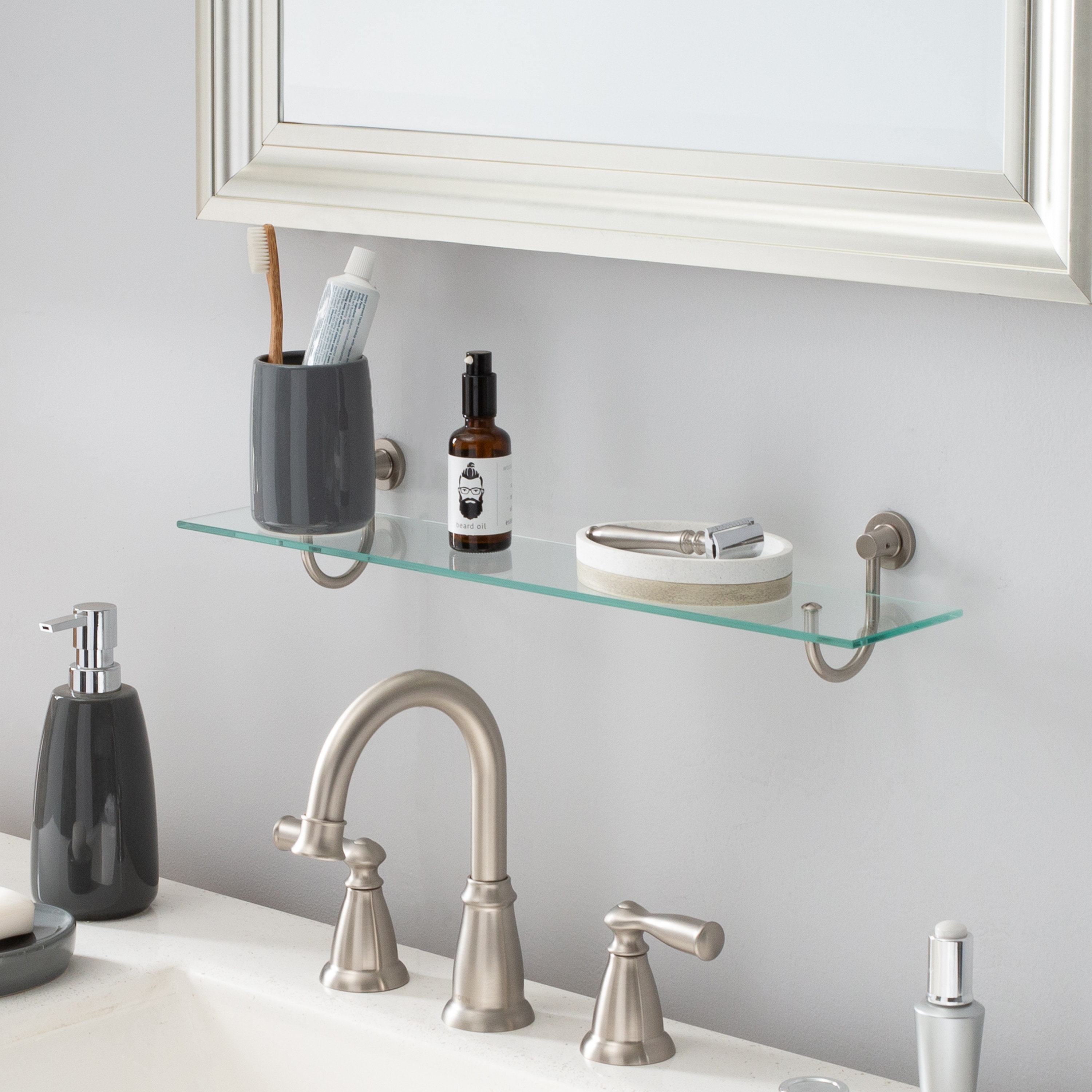 Glass and Brass Vintage Glass Shelf Over Sink - Transitional - Bathroom