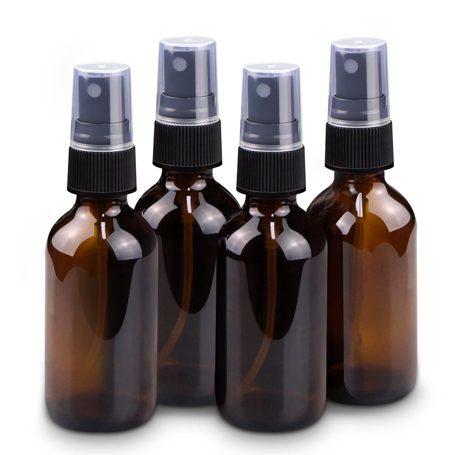 Justincity  2 oz Mini Glass Spray Bottles Amber Fine Mist Refillable Small Bottles for Hair Travel Plants Cleaning Solutions and Skin Care 4 pack