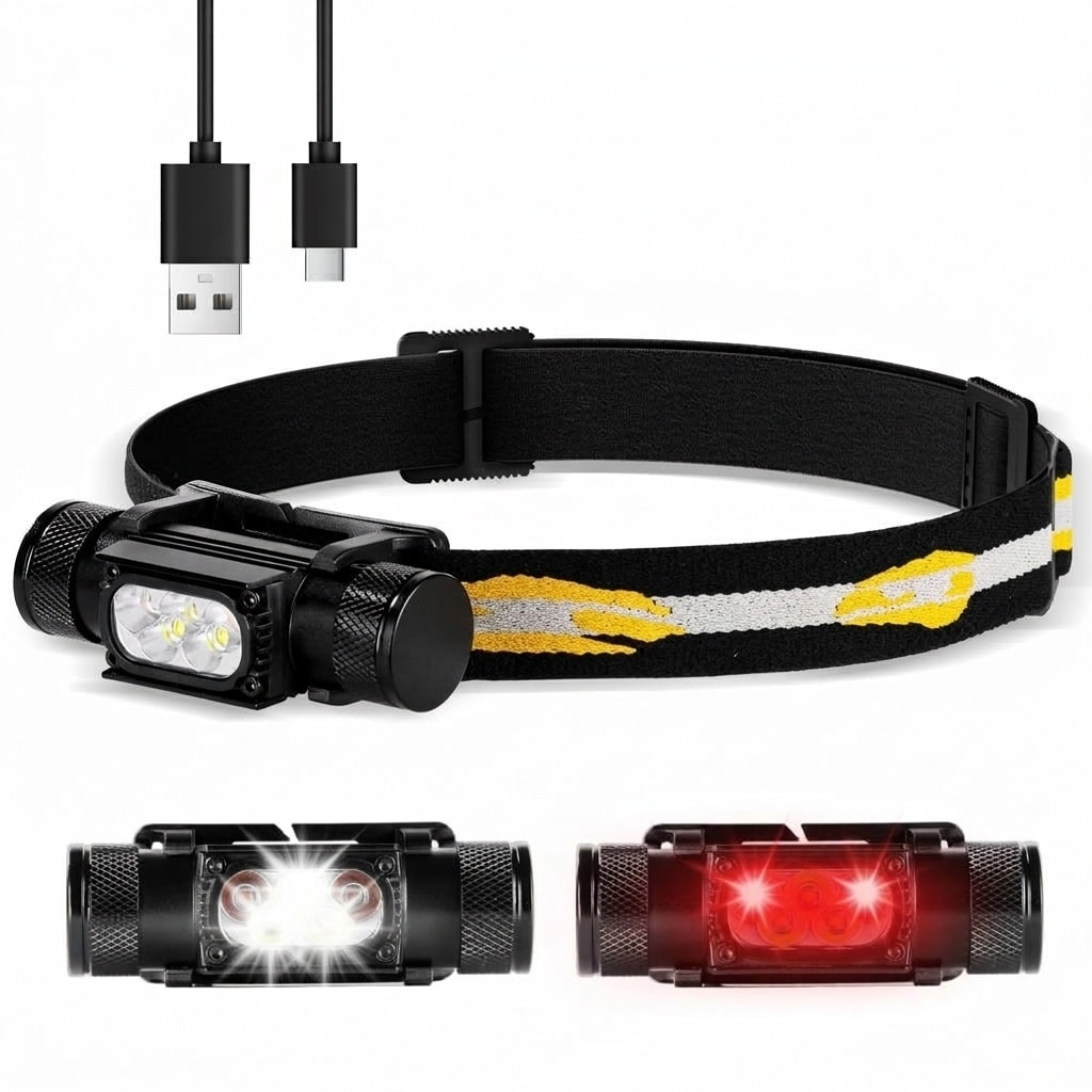 Lukvuzo 1500 Lumens LED Headlamp 1 Piece Lightweight USB C Rechargeable Headlight with 660nm Deep Red Light IPX6 Waterproof for Hiking Camping Running #LLU0427P59