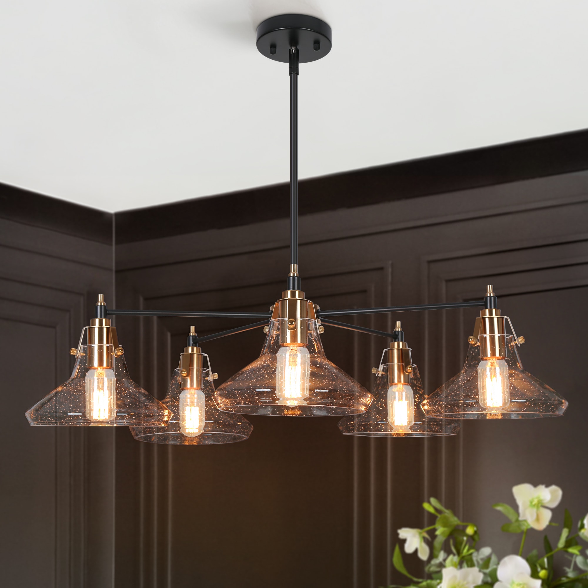 Uolfin ZNZ7JV-LWS297C3-K8 5 -Light Polished Copper Modern/contemporary For Use in Bedrooms, Dining Rooms, Foyers, Kitchens, Living Rooms Chandelier