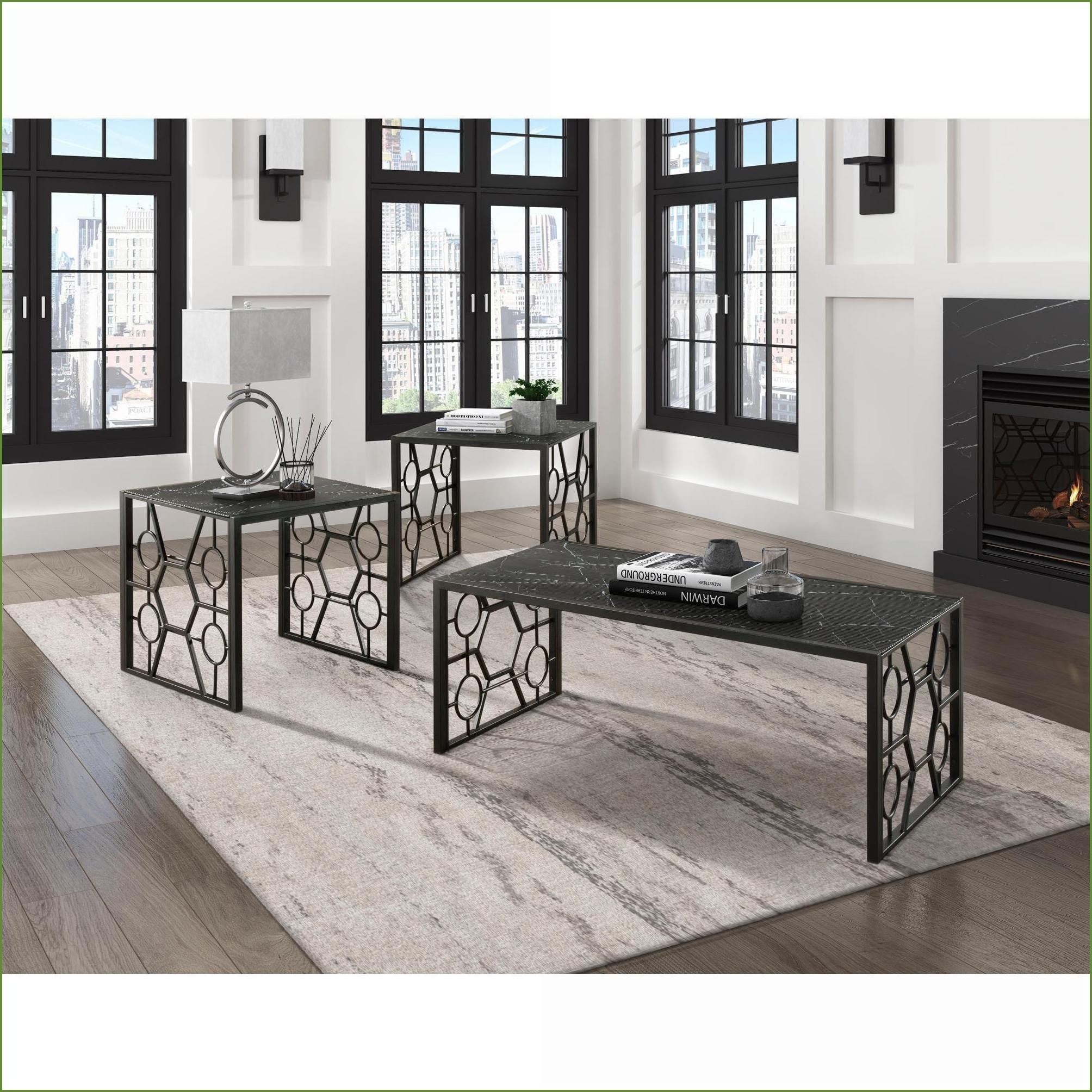 Watnature 3 Piece Living Room Coffee Table Set: Marble Print Tempered ...