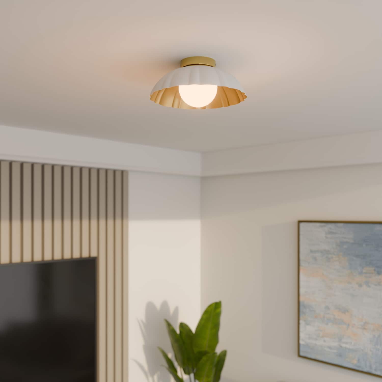 Globe Electric Perla 13-in Matte White Indoor 1 -Light Flush Mount Light with Frosted Glass Metal