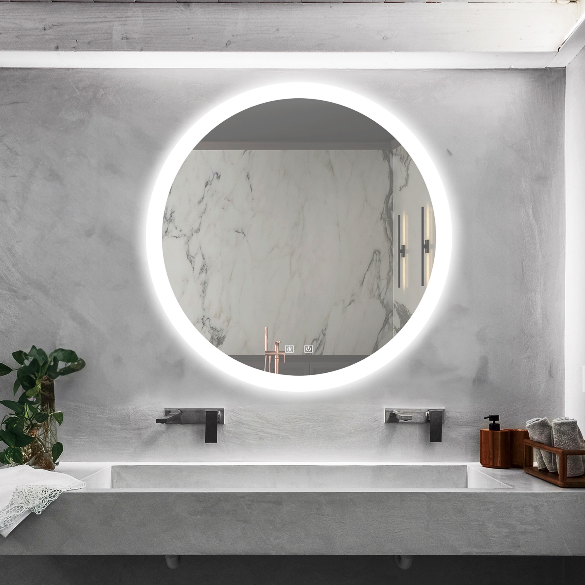 ToolCat BZ-2-79-JYG 24-in x 24-in Polished Frameless Round Dimmable LED Lighted Fog Free Tilting Bathroom Vanity Mirror ( Silver )