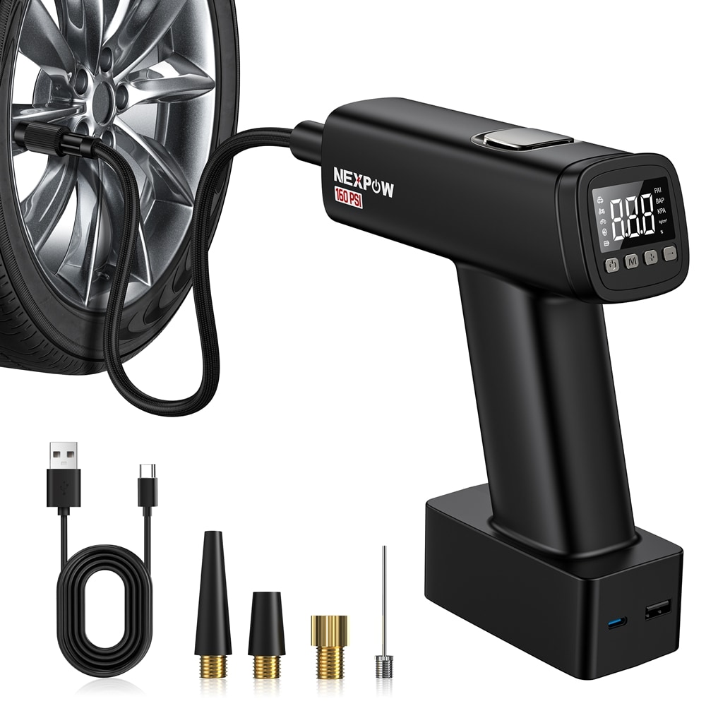 NEXPOW Cordless Tire Inflator 160PSI Portable Air Pump with