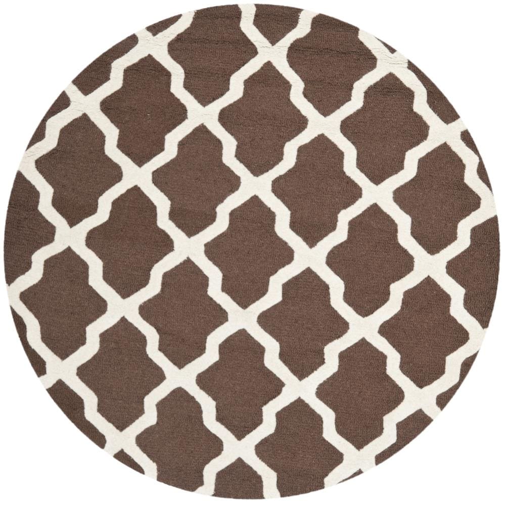 Safavieh CAM121H-6R Cambridge Mosaics 6 x 6 (ft) Tufted Wool Dark Brown/Ivory Round Indoor Trellis Area rug