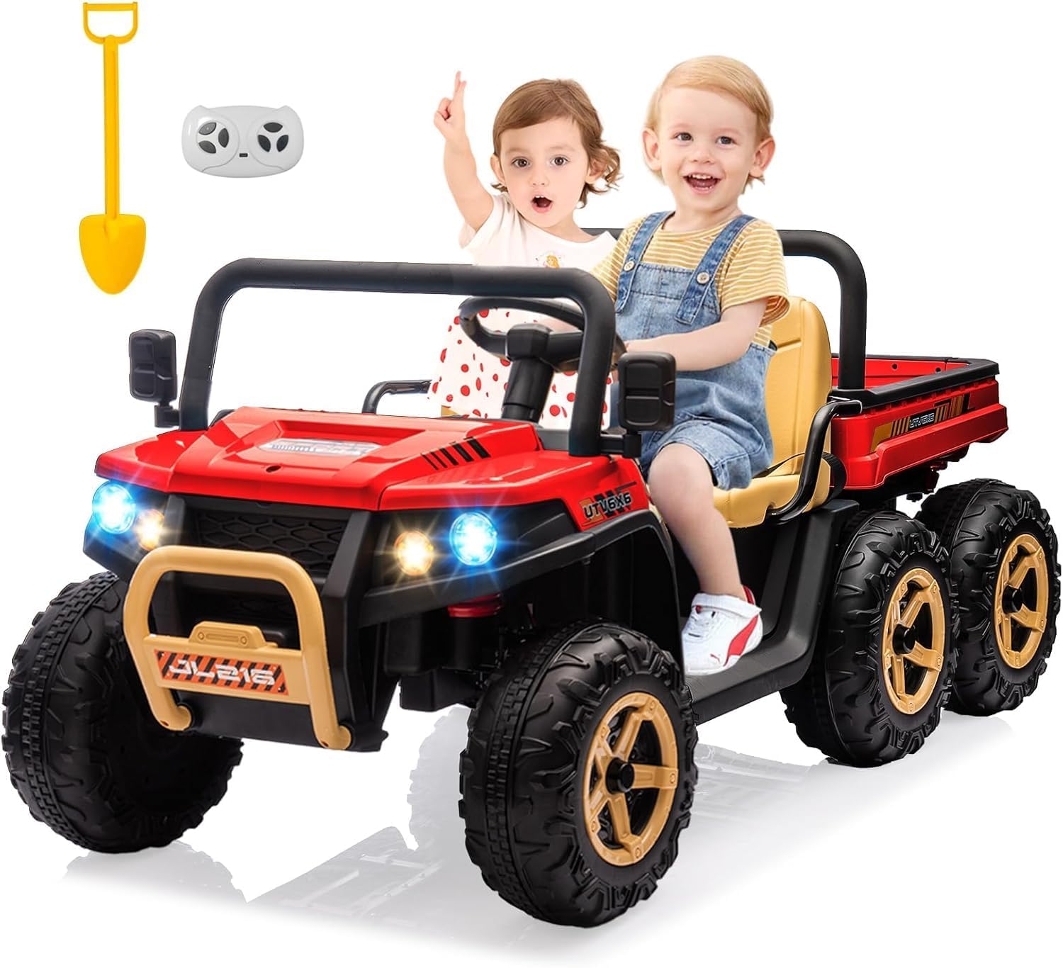 Qeetex TCPTO0ZIC4VOB 24V Kids UTV Ride On Dump Truck With Parent Remote Control Four Motors Led Lights Music And Two Seater Green