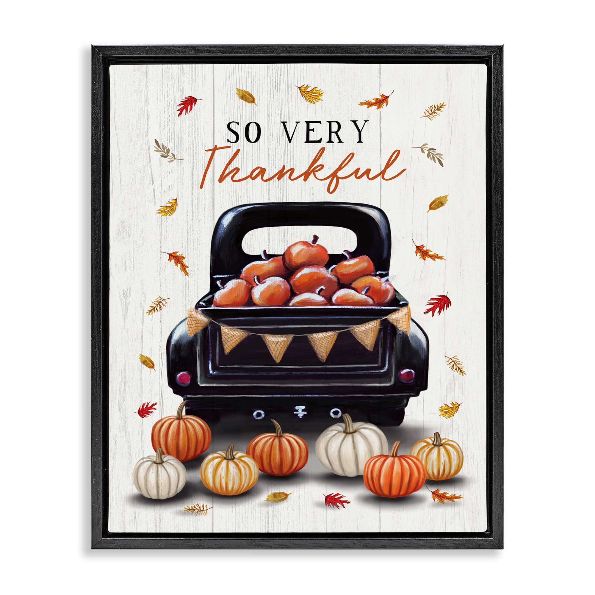 Stupell Industries BT-572-FFB-16X20 Autumnal So Very Thankful Black Framed Floater Canvas Wall Art By Elizabeth Tyndall 17 x 21