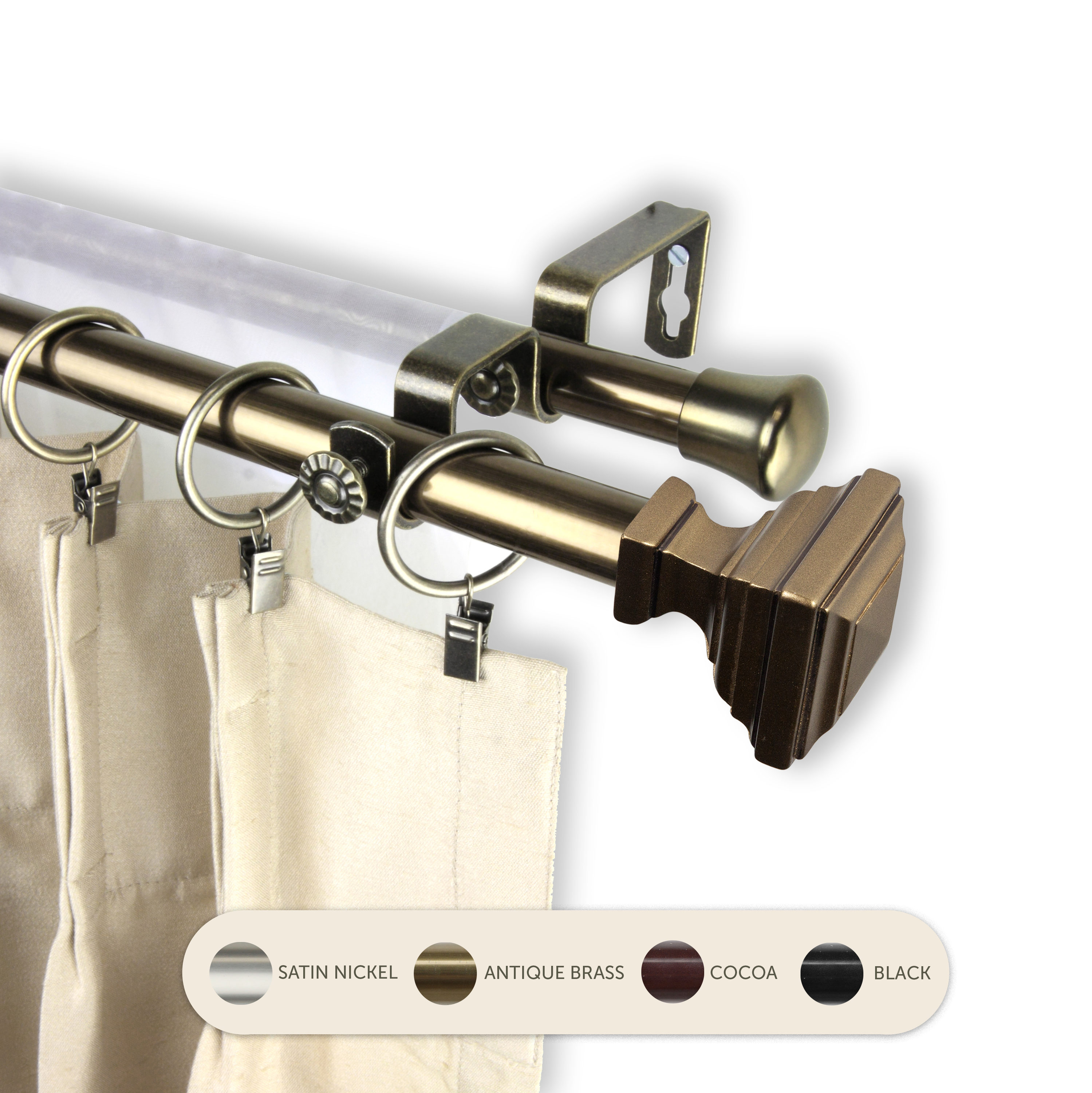 Hart & Harlow L-4781-484 Dora 13/16-in 48-in to 84-in Antique brass Steel Double curtain rod with Finials