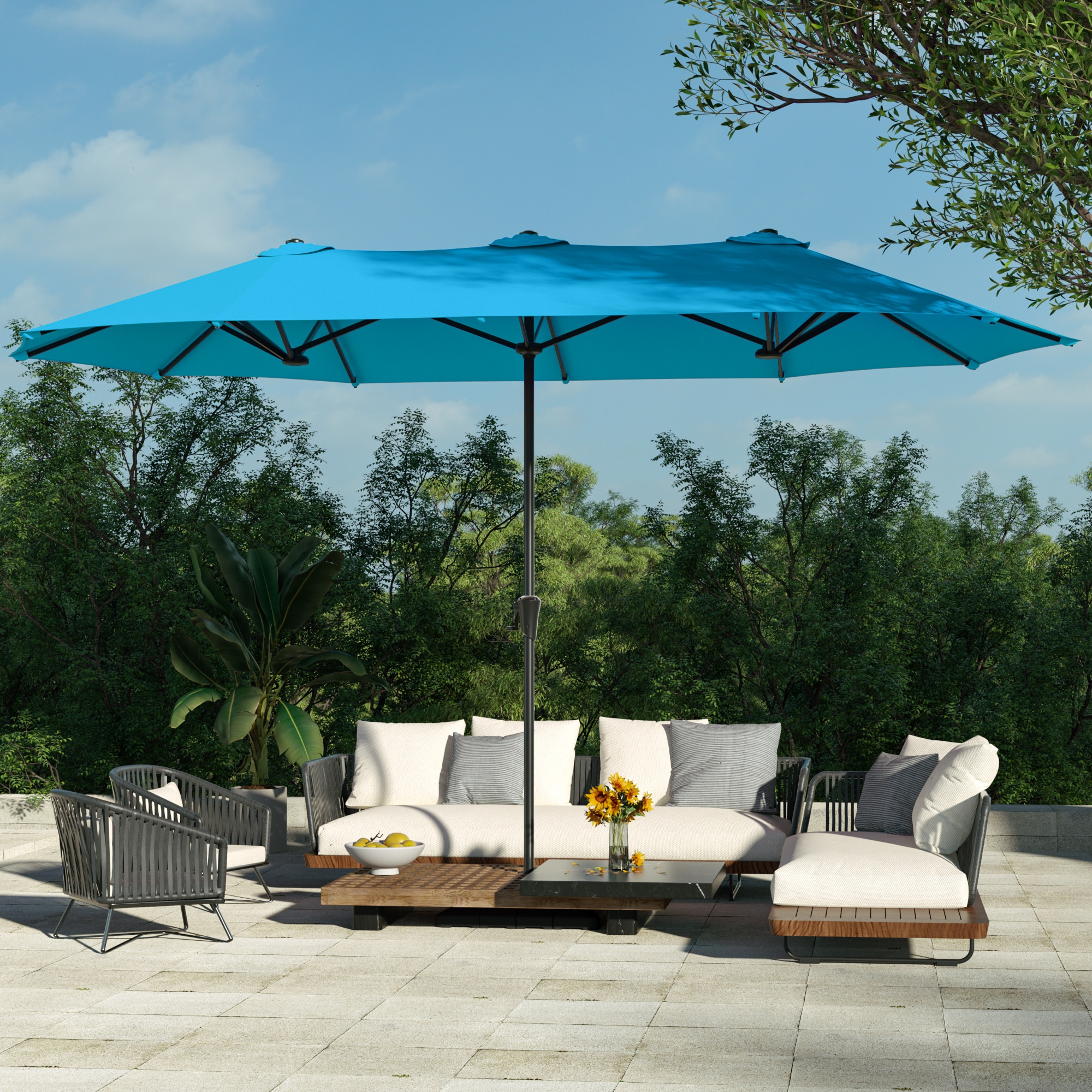 ACEGOSES LW-R16LB-H 7.2-ft Steel Light blue Push-button Tilt Market Patio Umbrella