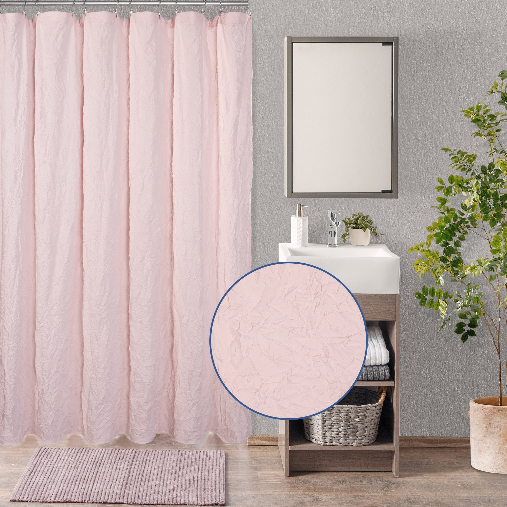 Awesome Home 72-in W x 72-in L Blush  Crinkle Recycled Polyester Water Repellent Shower Curtain