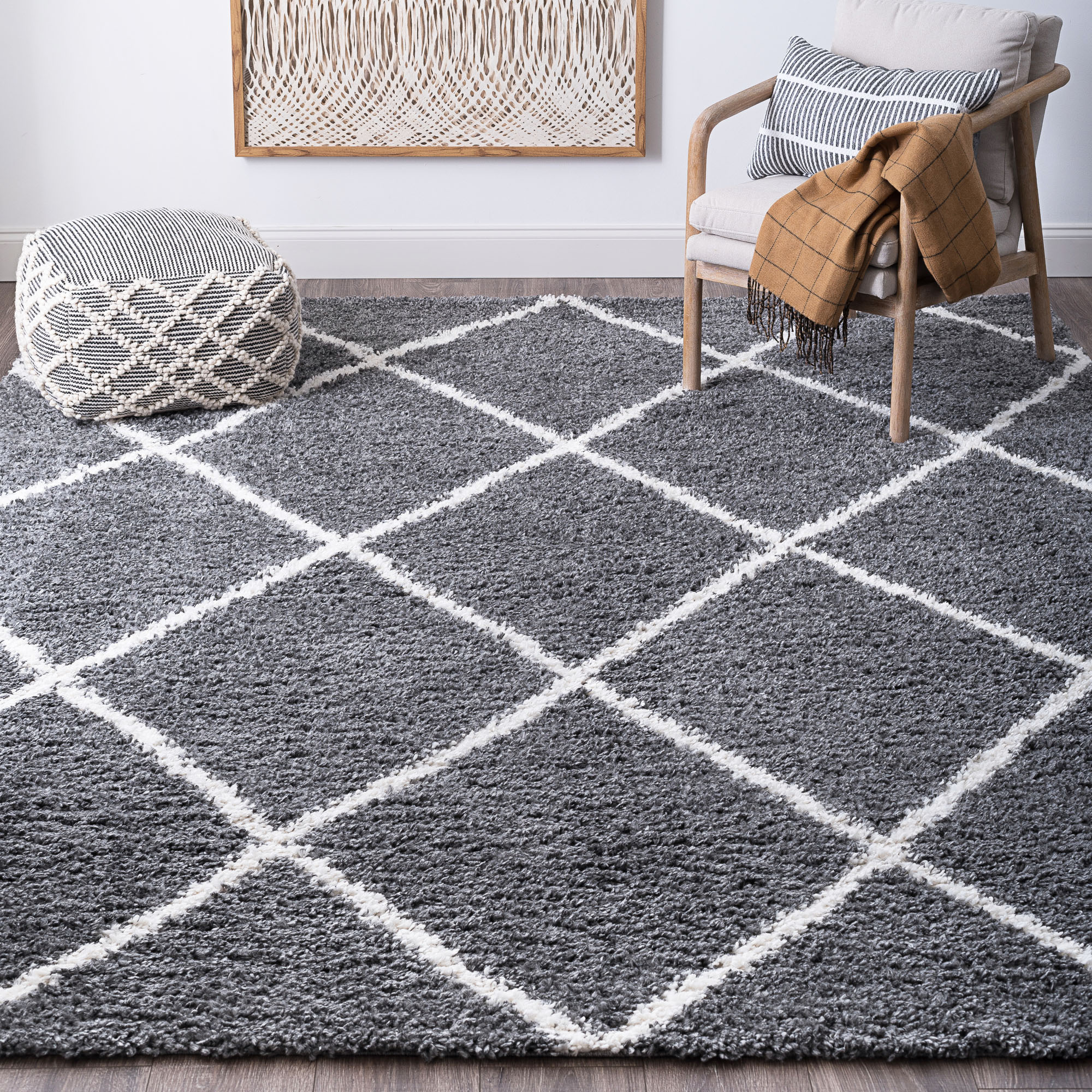 Tayse SOH1201 4X6 Soho Shag 4 x 6 (ft) Loomed Polypropylene Gray Rectangular Indoor Geometric Mid-Century Modern Area rug