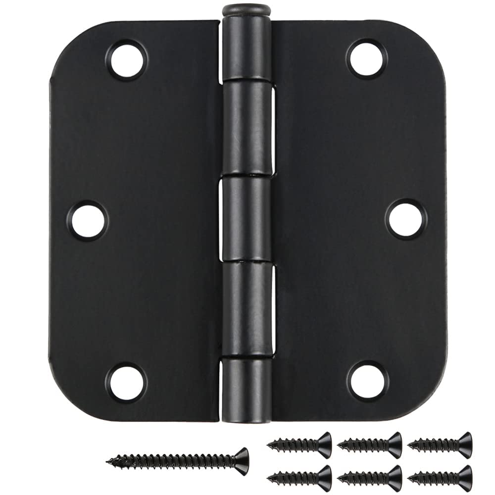 Misopily  Matte Black Interior Door Hinges Round Three and a Half Inch by Three and a Half Inch Heavy Duty Mat Hinge with Five Eighths Inch