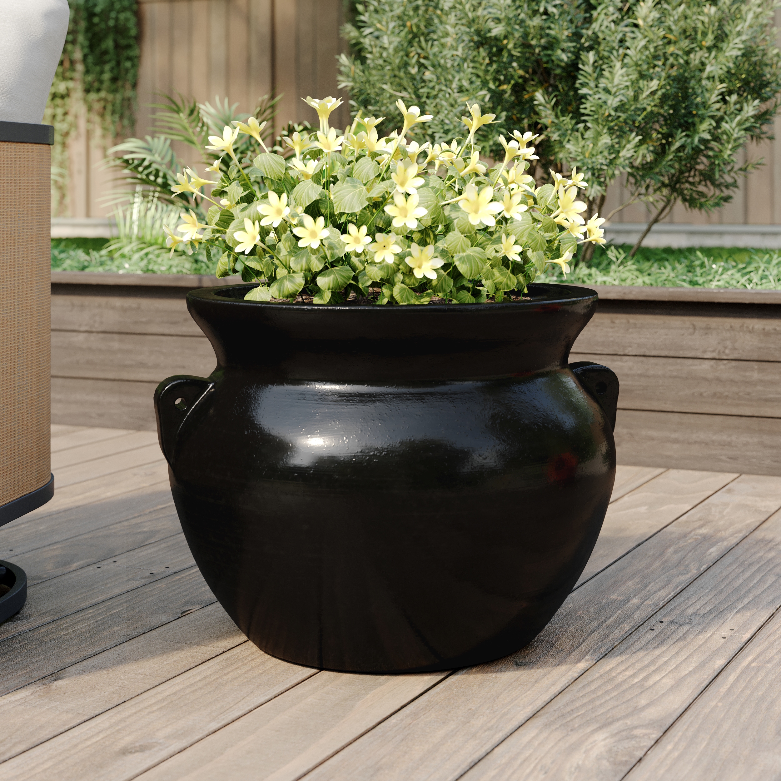 Style Selections Urn 21-in W Small Black Clay Indoor/Outdoor