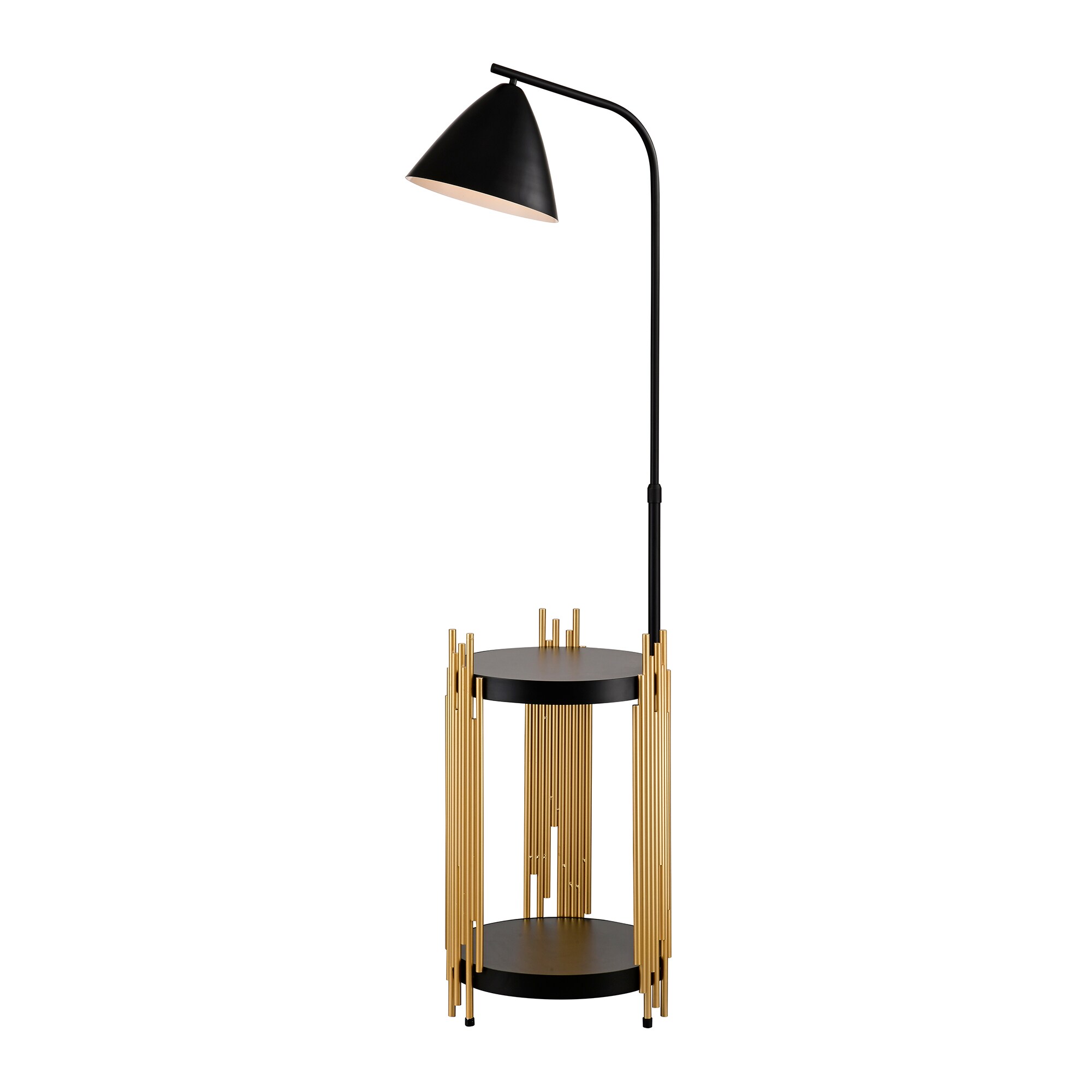 SINOFURN SYB510049SL 66.6-in Black + Gold Torchiere with reading light Floor Lamp with Metal Shade