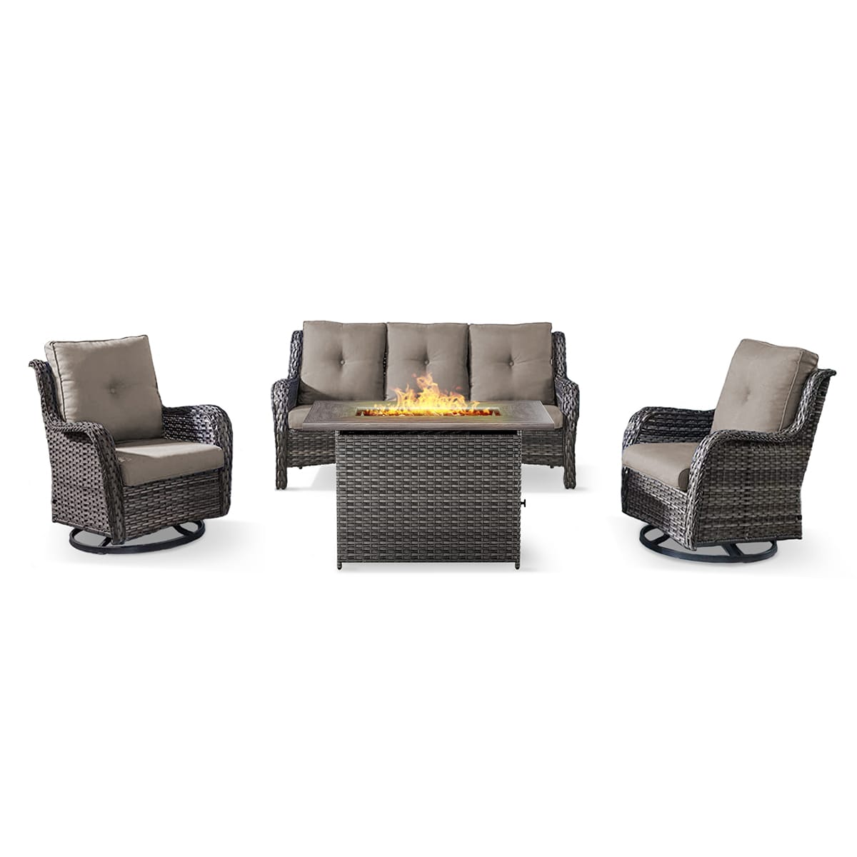 Rilyson FS145015024-2 CAROLINA 4 -Piece Woven Patio Sofa Conversation Set with Gray Cushions