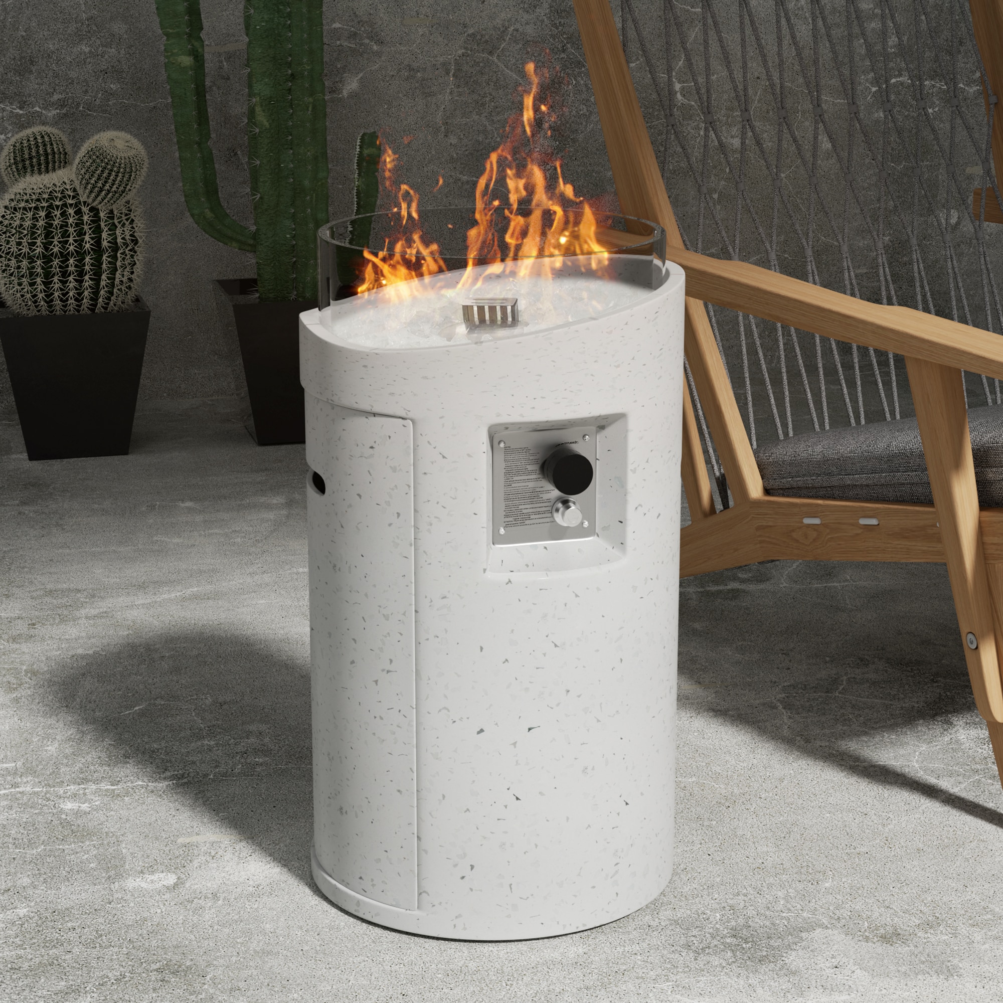 Runesay HB02ODHT-10 16.1-Inches W White Stone Round Liquid propane Fire pit table