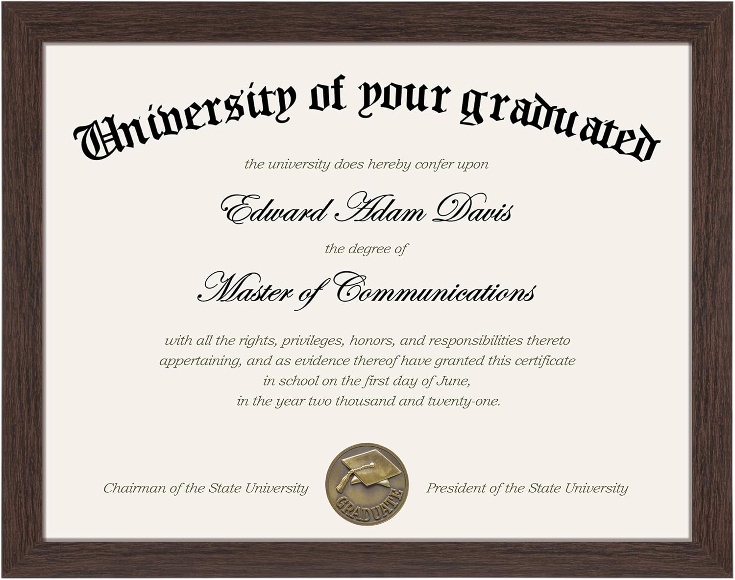 Upsimples B0D7CDXQSS 8.5x11 Certificate Frame with Clear Plexiglass for Diploma Degree and Document Display Wall or Tabletop Brown 1 Pack