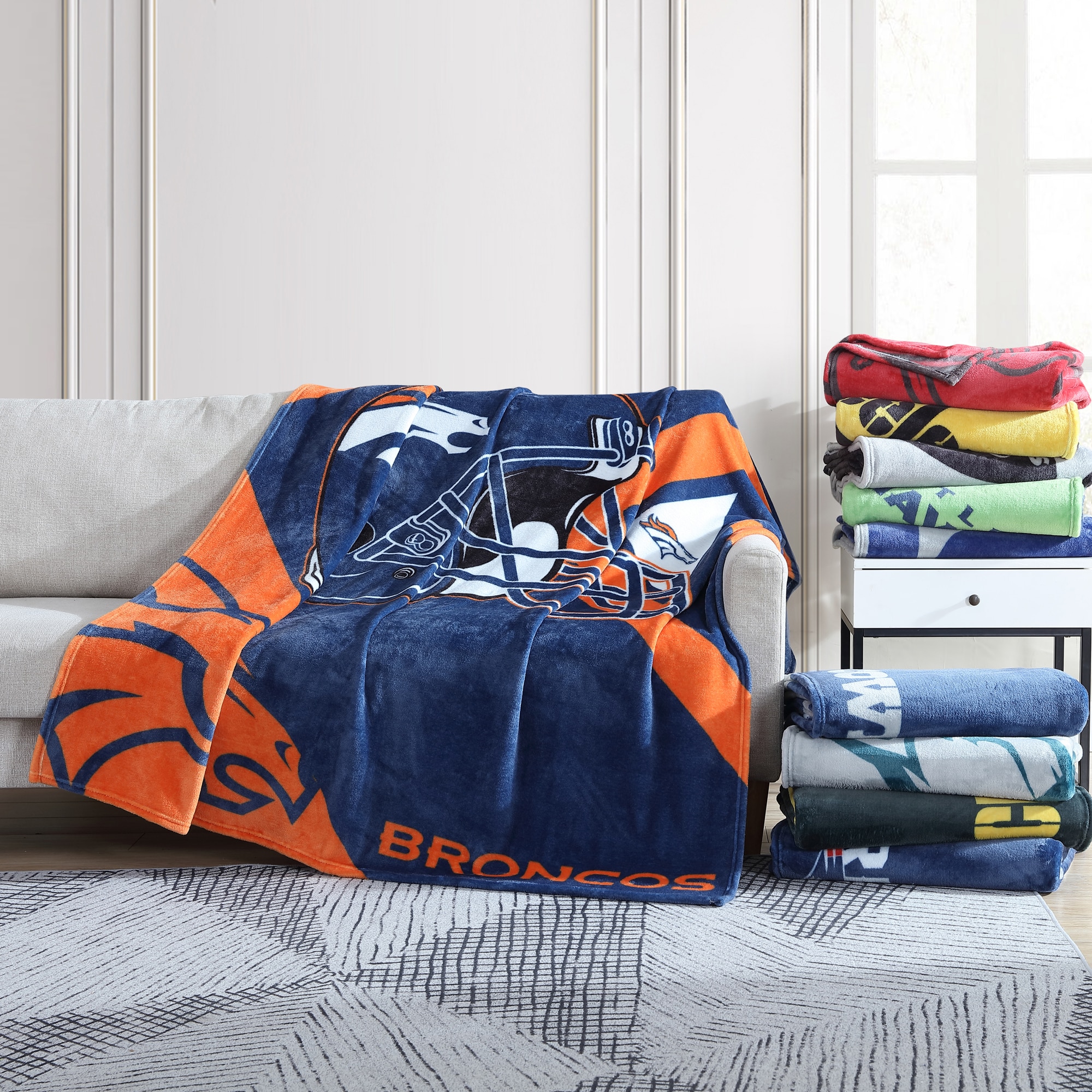 Cathay Sports Denver Broncos Orange/Broncos Navy Blue 60-in x 80-in Throw  in the Blankets & Throws department at