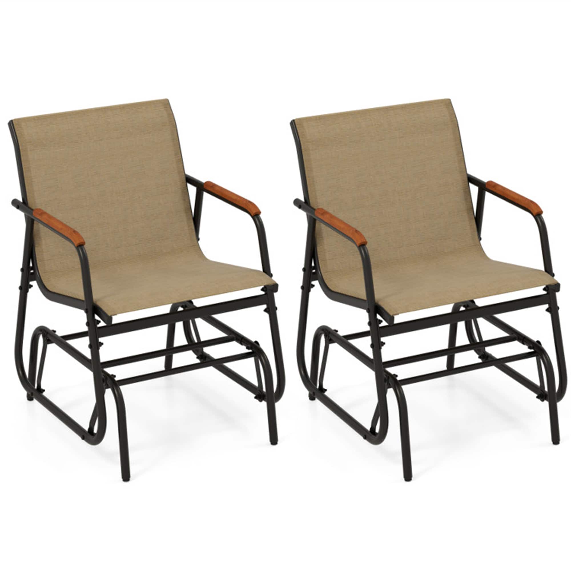 BABOOM BOM-14912-OR Patio Glider Chair Set Set of 2 Black Steel Frame Glider Rocking Chair with Brown Fabric Sling Seat