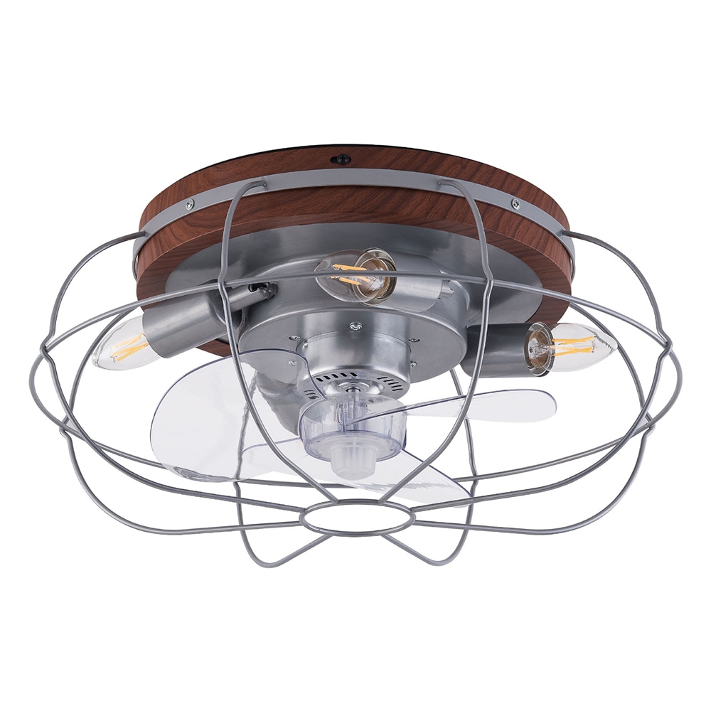 Oukaning HG-HCX1842-192US 18-in Flush Mount Industrial Style Silver Slim Timing with ABS Blades Fandelier Ceiling Fan Light Kit Compatible - Remote Included ( 3 -Blade )