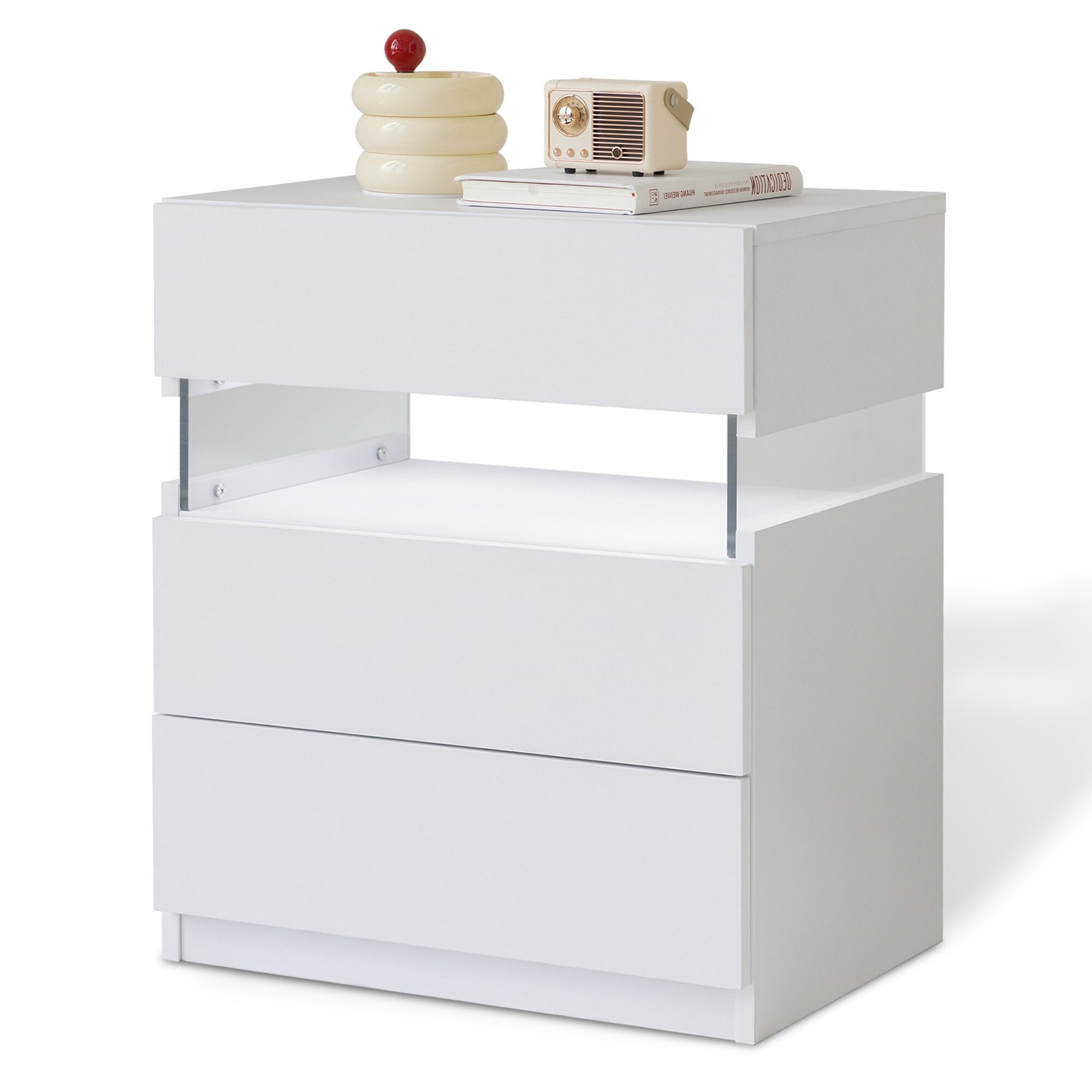 UOI 20 inch x 15 inch x 24 inch White Particle Board LED Nightstand ...