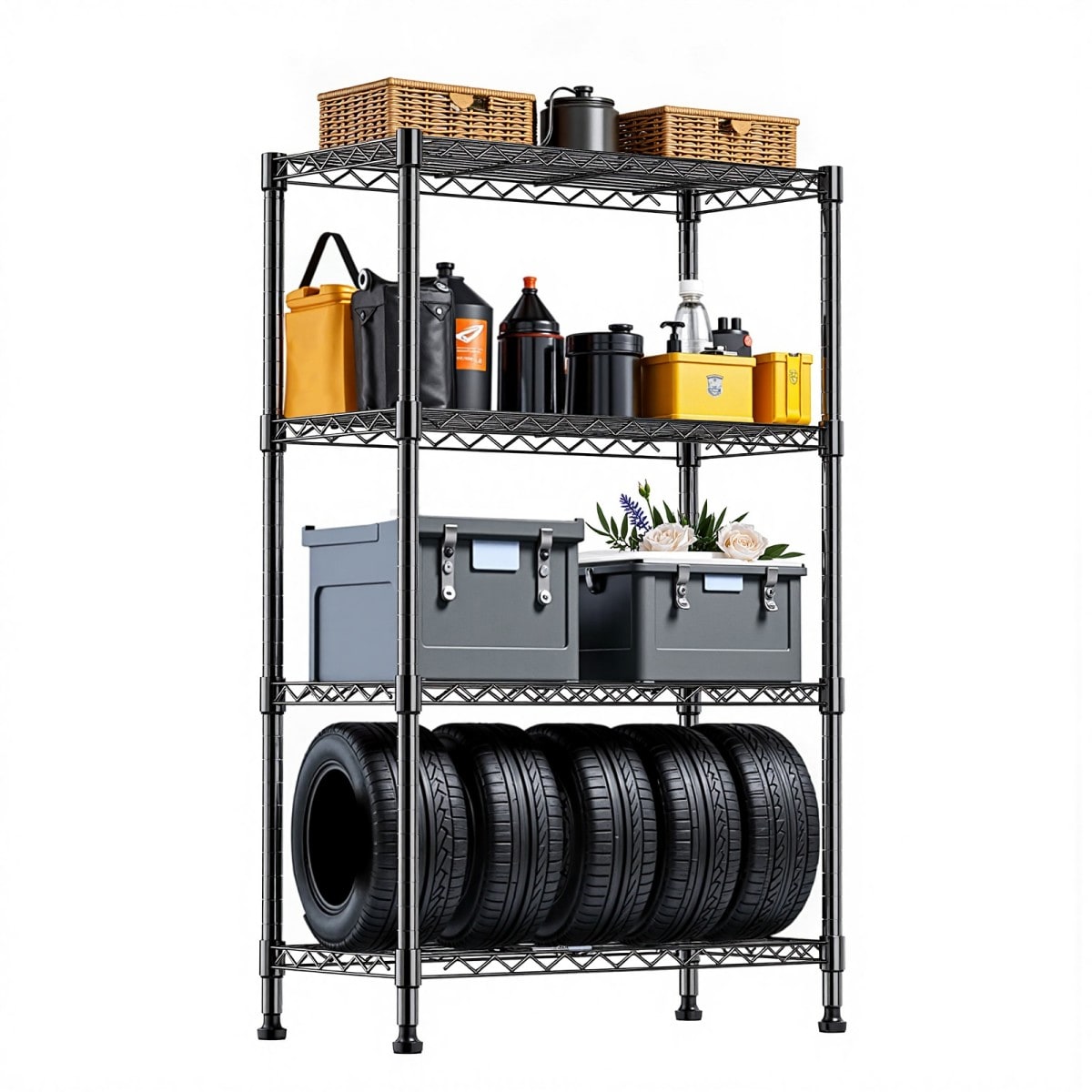 GlasFlength -  53 Inch 1000 Lbs Heavy Duty Wire Shelving Unit 4 Tiers Freestanding Shelving Units...