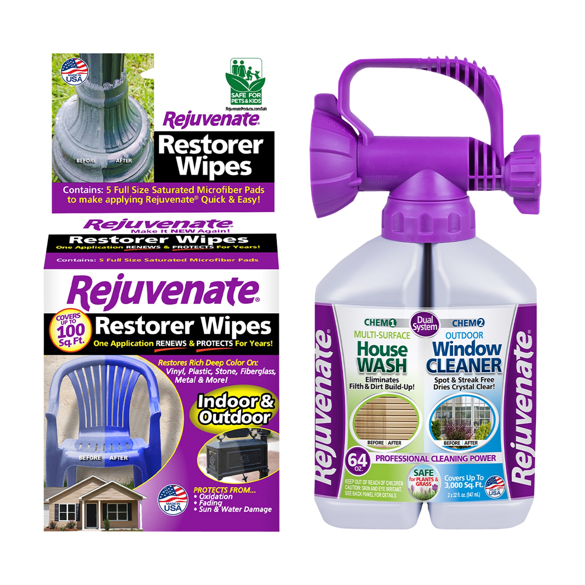  Rejuvenate High Performance Outdoor Window Spray and Rinse  Cleaner with Hose End Adapter Instantly Removes Grime and Dirt Streak-Free  Shine (32 oz) : Health & Household