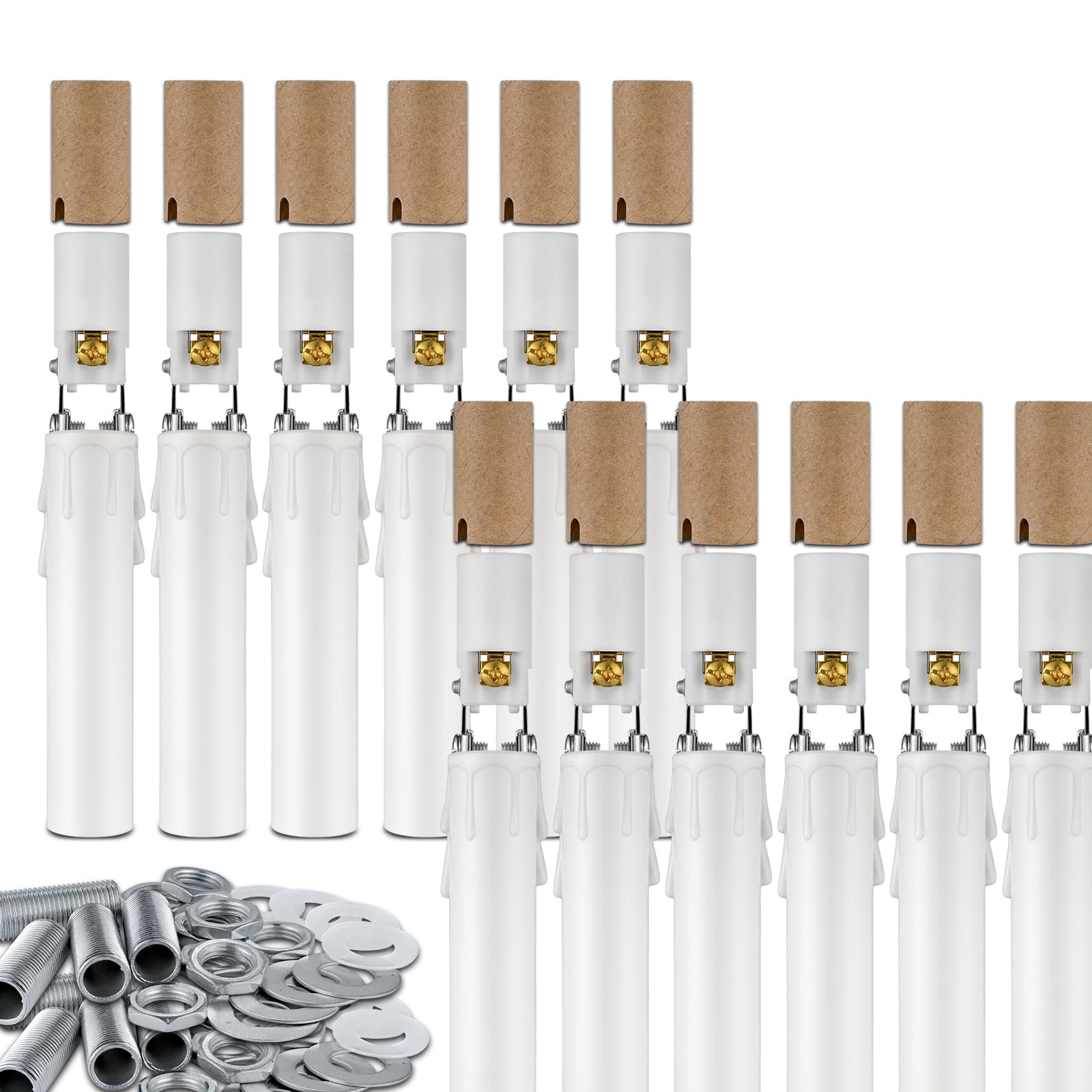 Misopily Candelabra E12 Ceramic Light Socket Adjustable Lamp Holder Kit with White Candle Cover Sleeves and Cardboard Insulator for Chandelier #LMS0604M086