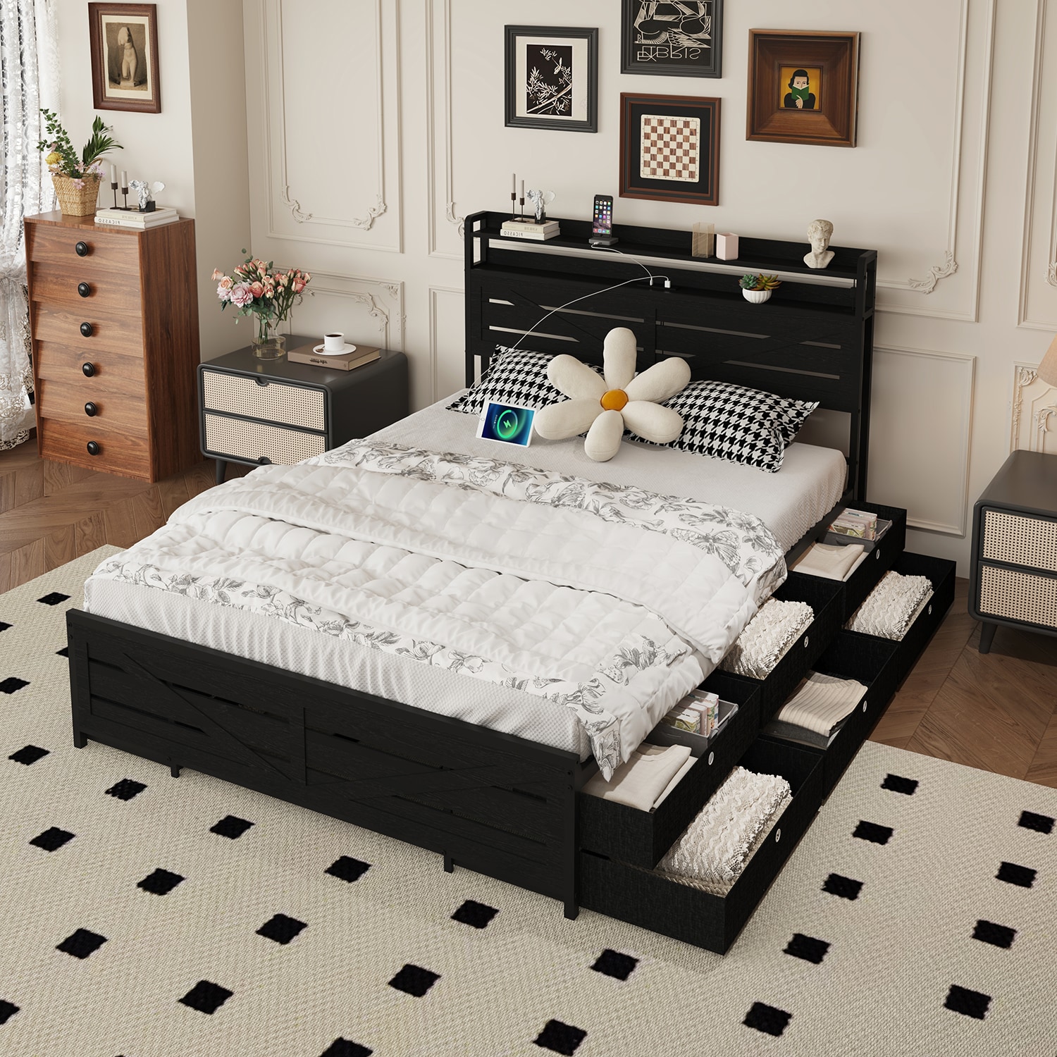 ベッドフレーム Single  bed plus  mattress and storage GZMR Full Black Bed Frame Storage with Headboard in the Beds